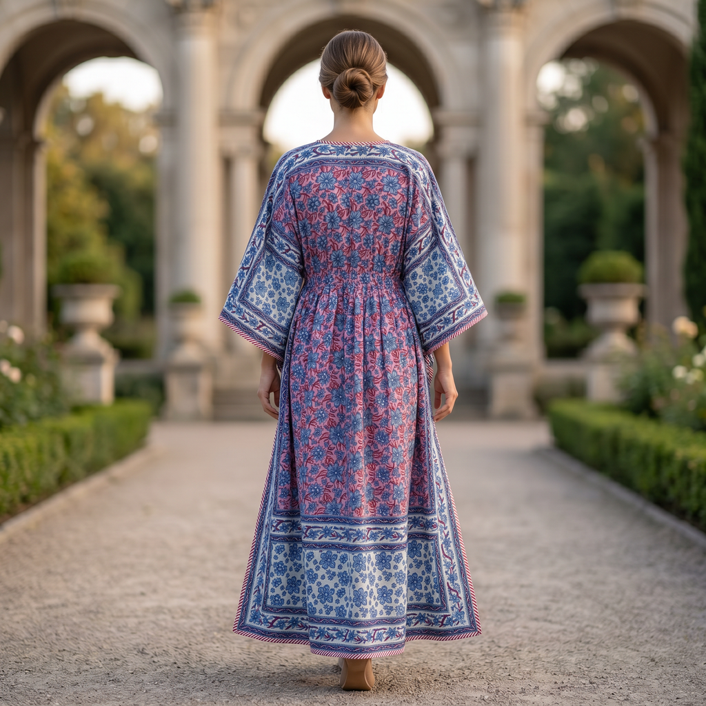 S-M Anam Printed Cotton Dress 57" Long Jalabiya With Sheila 25516-1332 JP