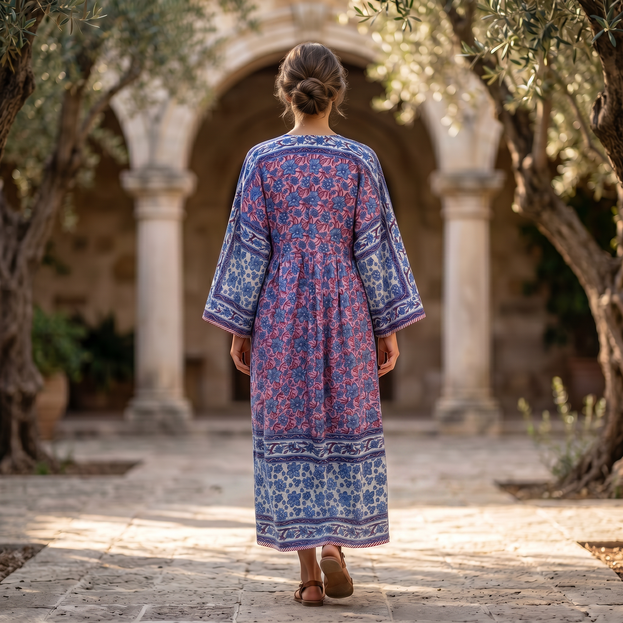S-M Anam Printed Cotton Dress 57" Long Jalabiya With Sheila 25516-1331 JP