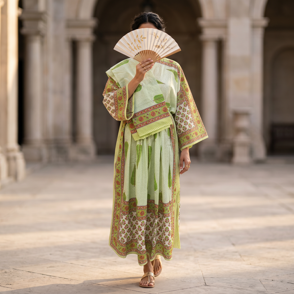L-XL Anam Printed Cotton Dress 57" Long Jalabiya With Sheila 25519-1332 JP