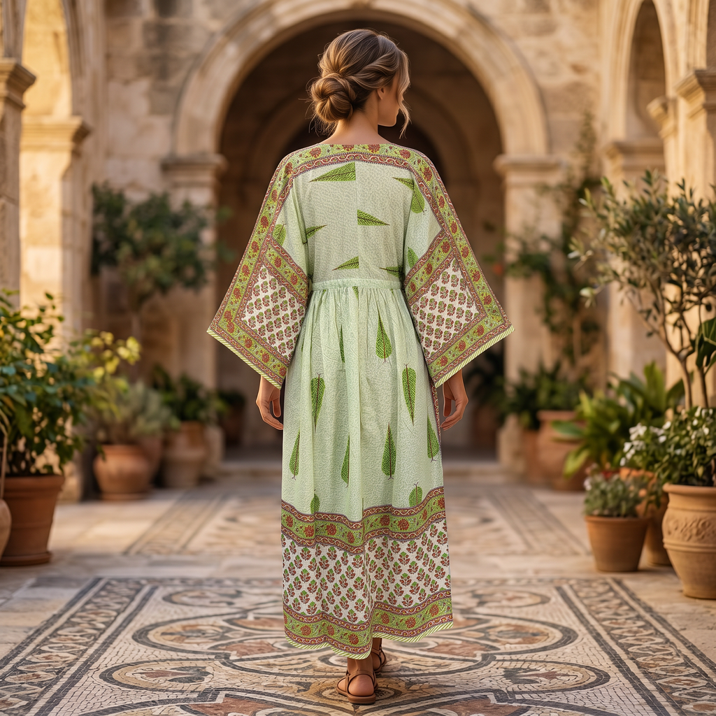 L-XL Anam Printed Cotton Dress 57" Long Jalabiya With Sheila 25519-1332 JP