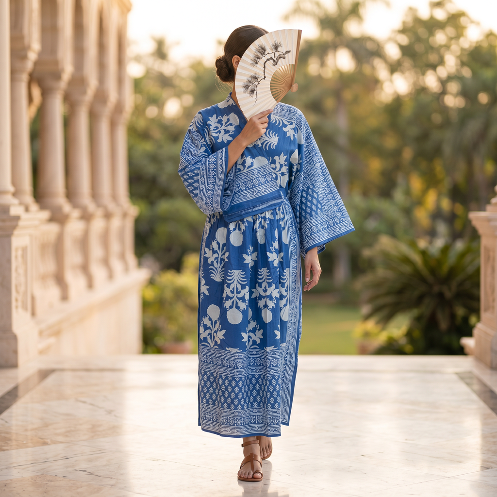 L-XL Anam Printed Cotton Dress 57" Long Jalabiya With Sheila 25520-1332 JP
