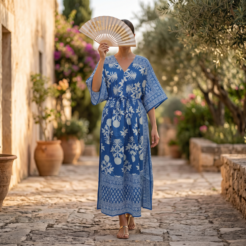 L-XL Anam Printed Cotton Dress 57" Long Jalabiya With Sheila 25520-1332 JP