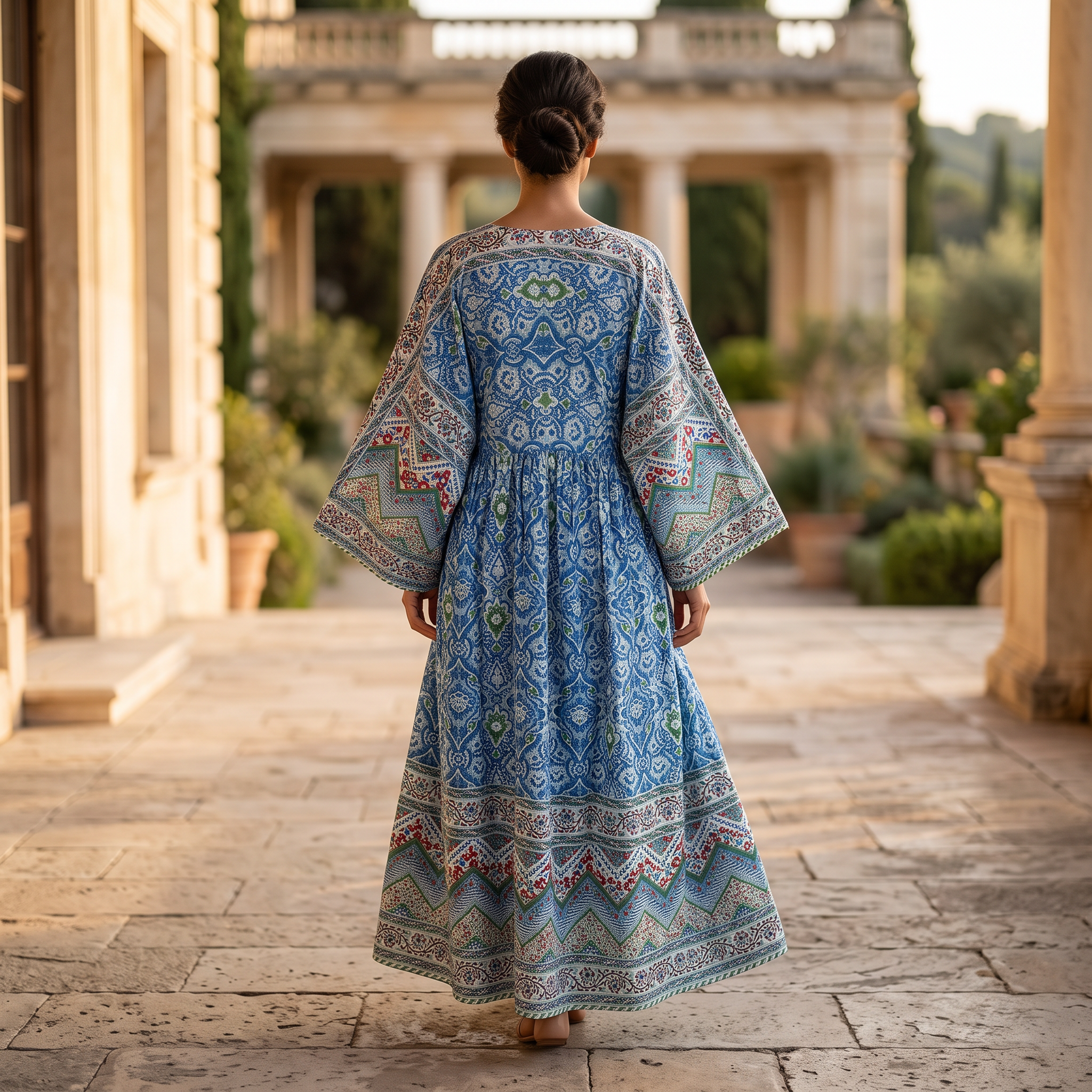 L-XL Anam Printed Cotton Dress 57" Long Jalabiya With Sheila 25521-1332 JP