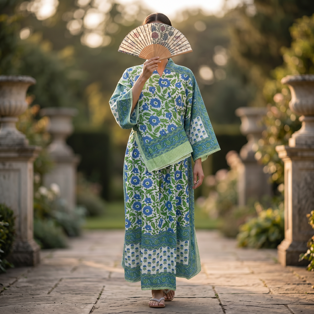 L-XL Anam Printed Cotton Dress 57" Long Jalabiya With Sheila 25522-1333 JP