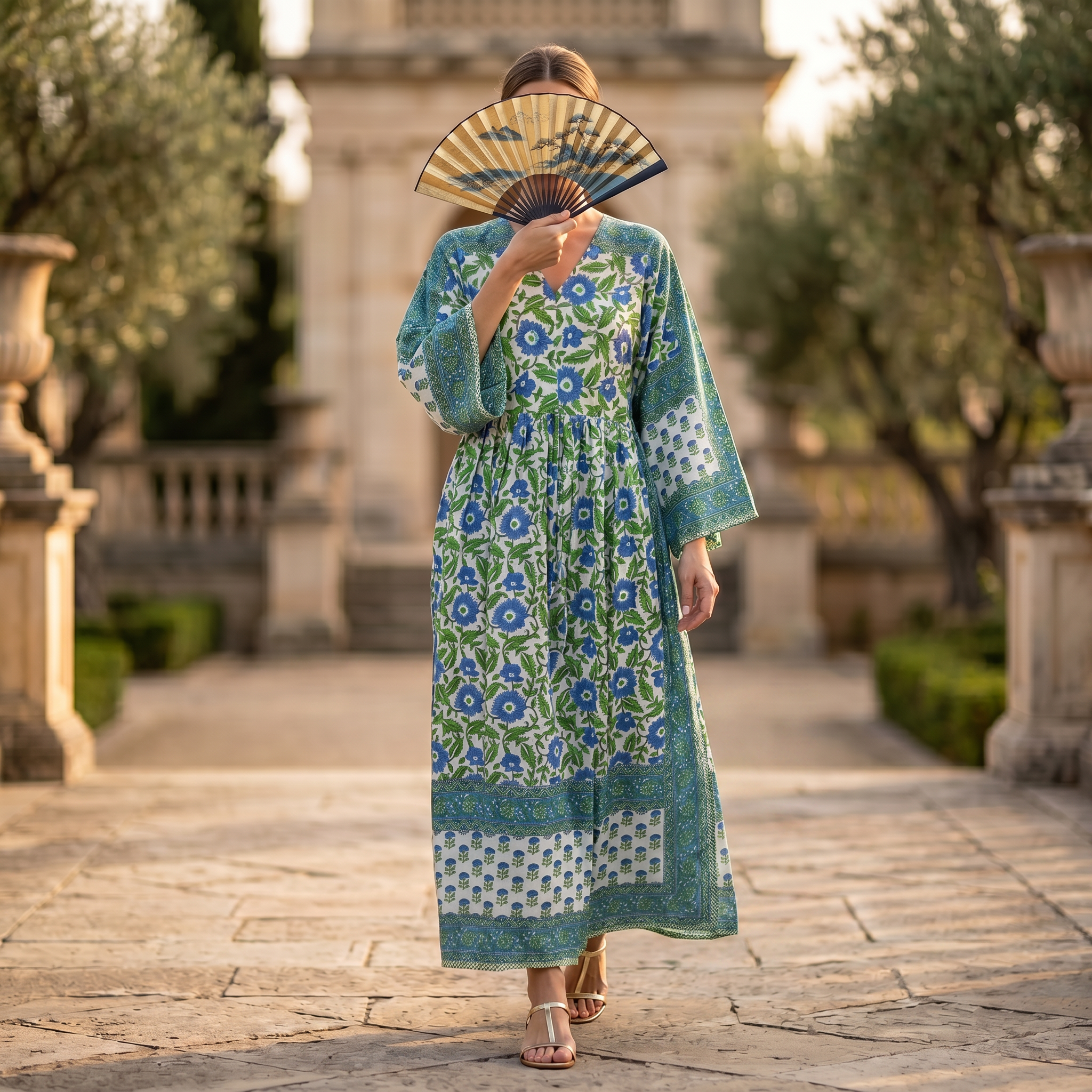 L-XL Anam Printed Cotton Dress 57" Long Jalabiya With Sheila 25522-1333 JP