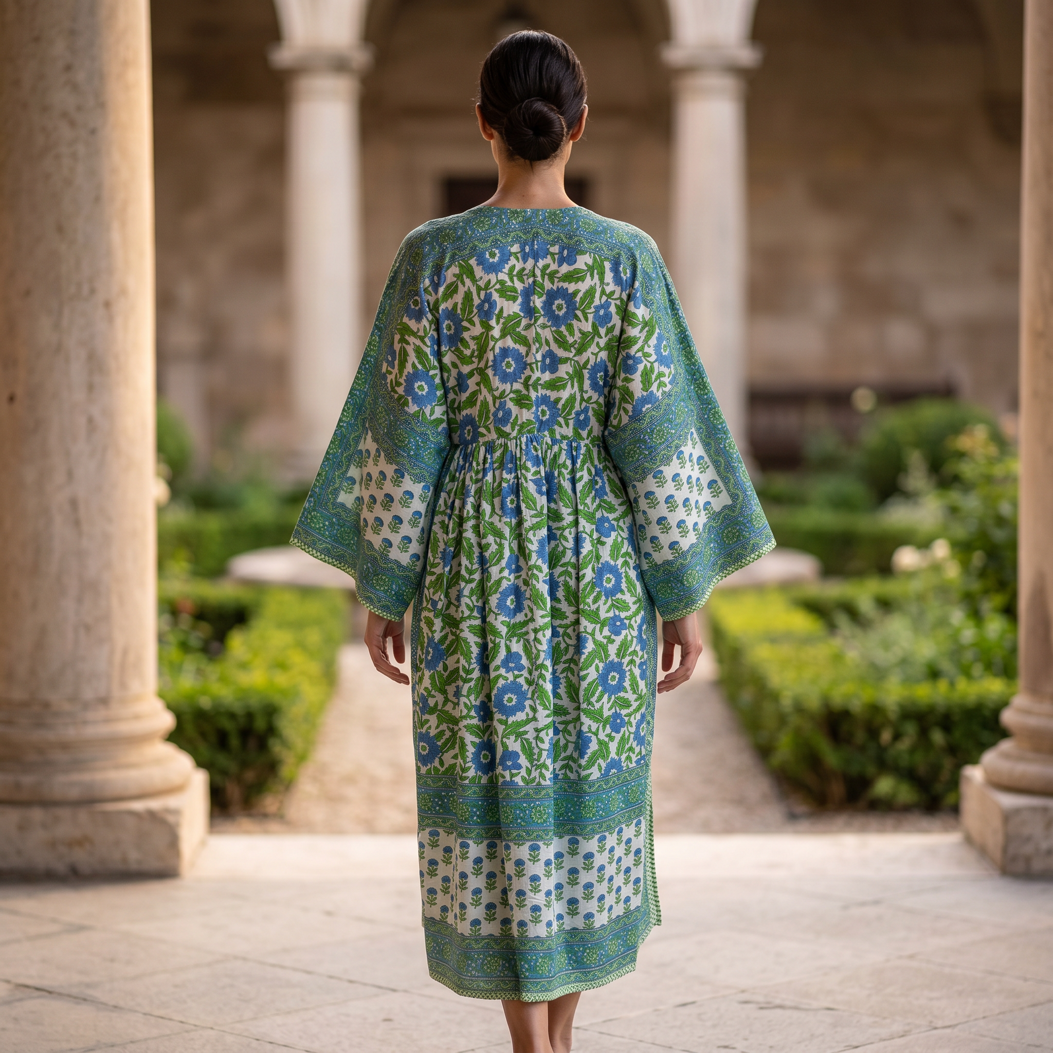 L-XL Anam Printed Cotton Dress 57" Long Jalabiya With Sheila 25522-1333 JP