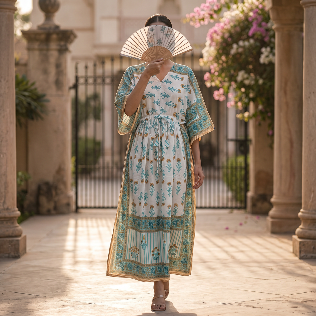 L-XL Anam Printed Cotton Dress 57" Long Jalabiya With Sheila 25523-1333 JP