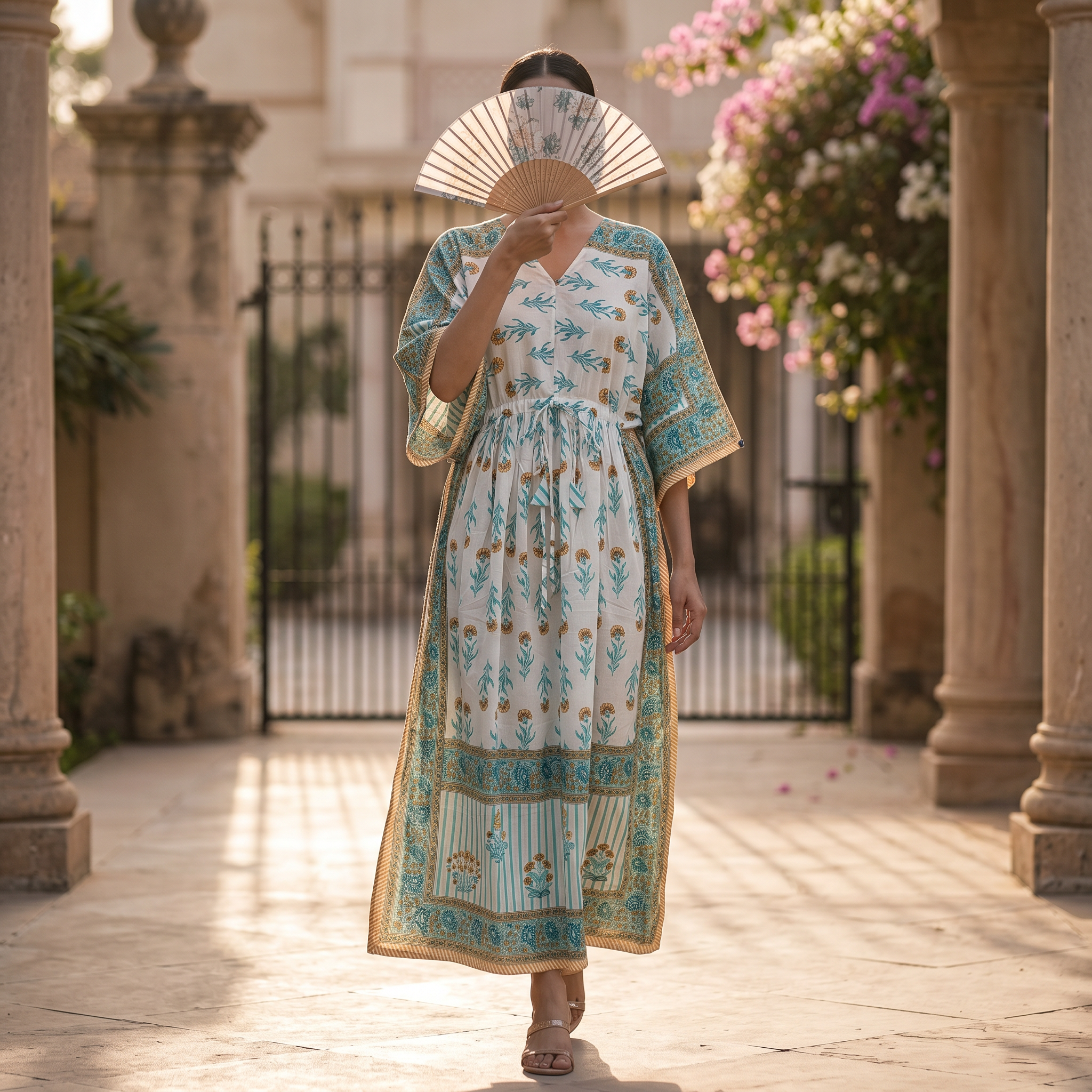 L-XL Anam Printed Cotton Dress 57" Long Jalabiya With Sheila 25523-1333 JP