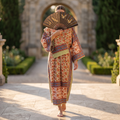 L-XL Anam Printed Cotton Dress 57" Long Jalabiya With Sheila 25525-1333 JP
