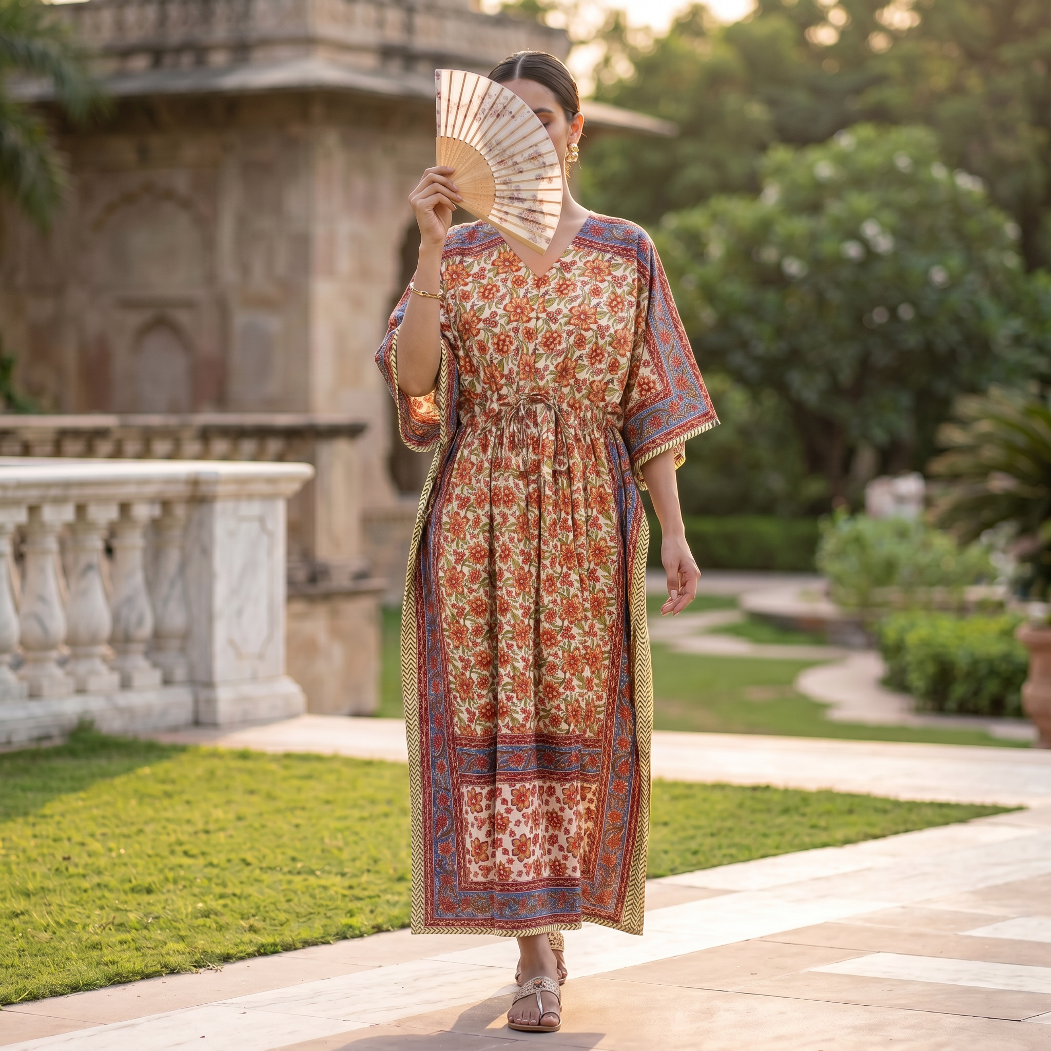 L-XL Anam Printed Cotton Dress 57" Long Jalabiya With Sheila 25525-1333 JP