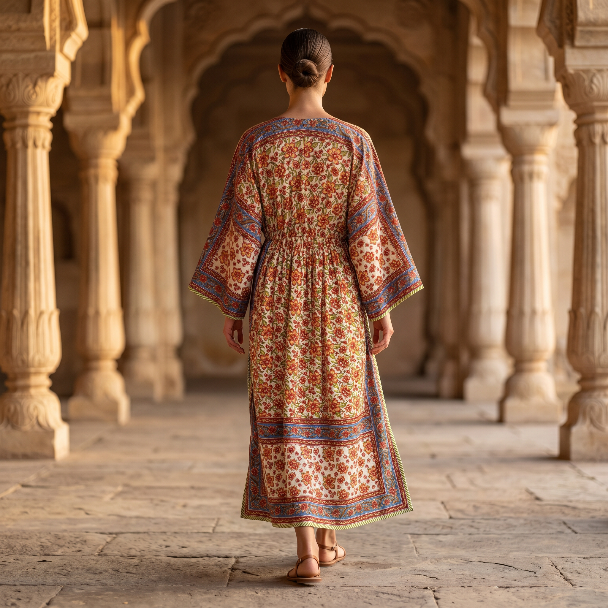 L-XL Anam Printed Cotton Dress 57" Long Jalabiya With Sheila 25525-1333 JP