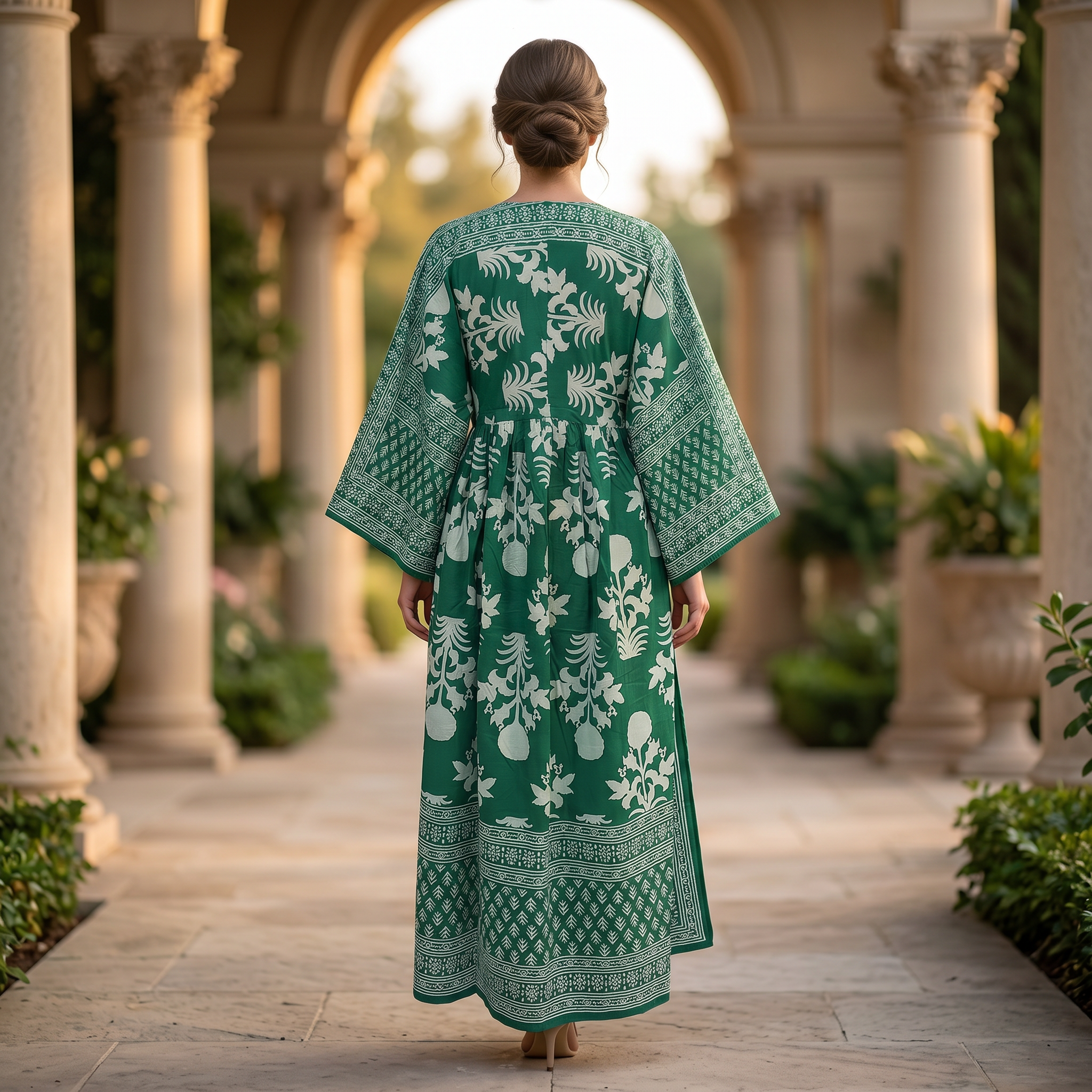 L-XL Anam Printed Cotton Dress 57" Long Jalabiya With Sheila 25526-1333 JP