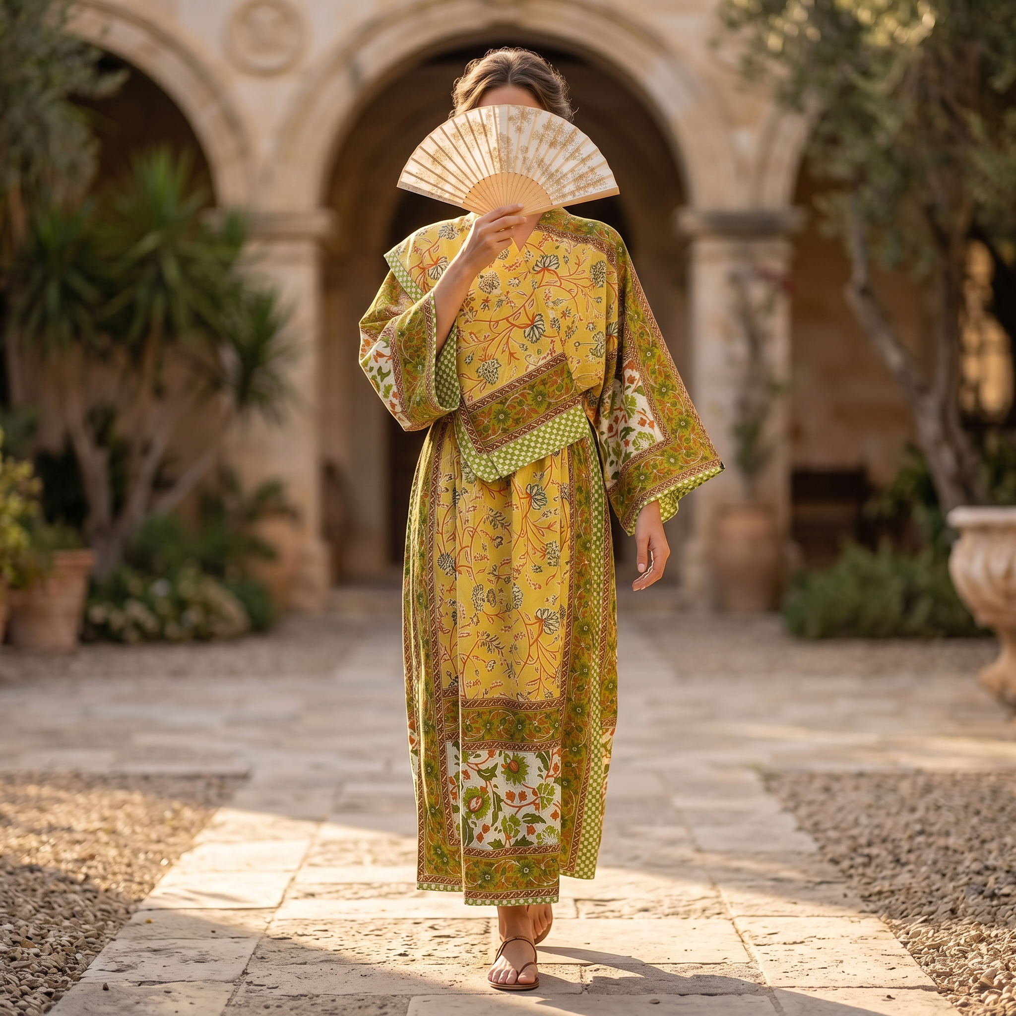 L-XL Anam Printed Cotton Dress 57" Long Jalabiya With Sheila 25527-1333 JP