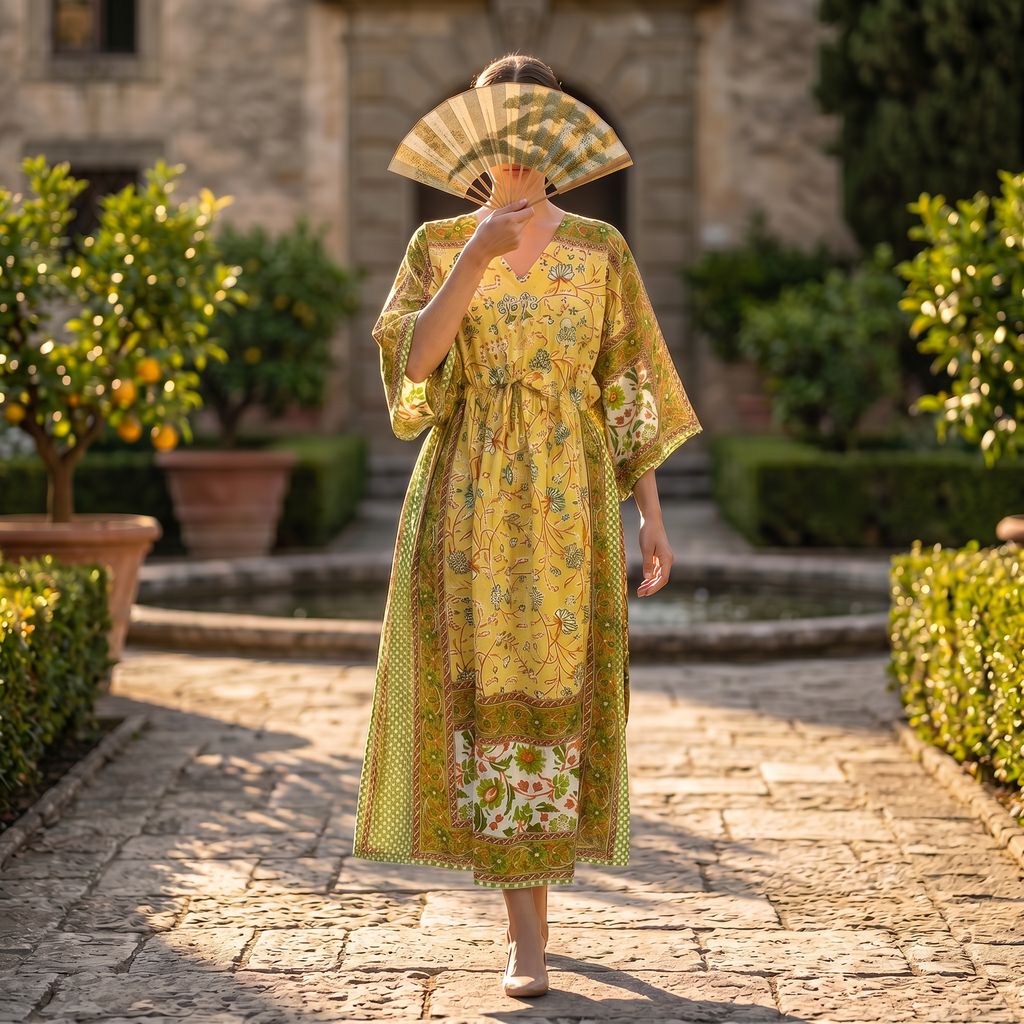 L-XL Anam Printed Cotton Dress 57" Long Jalabiya With Sheila 25527-1333 JP