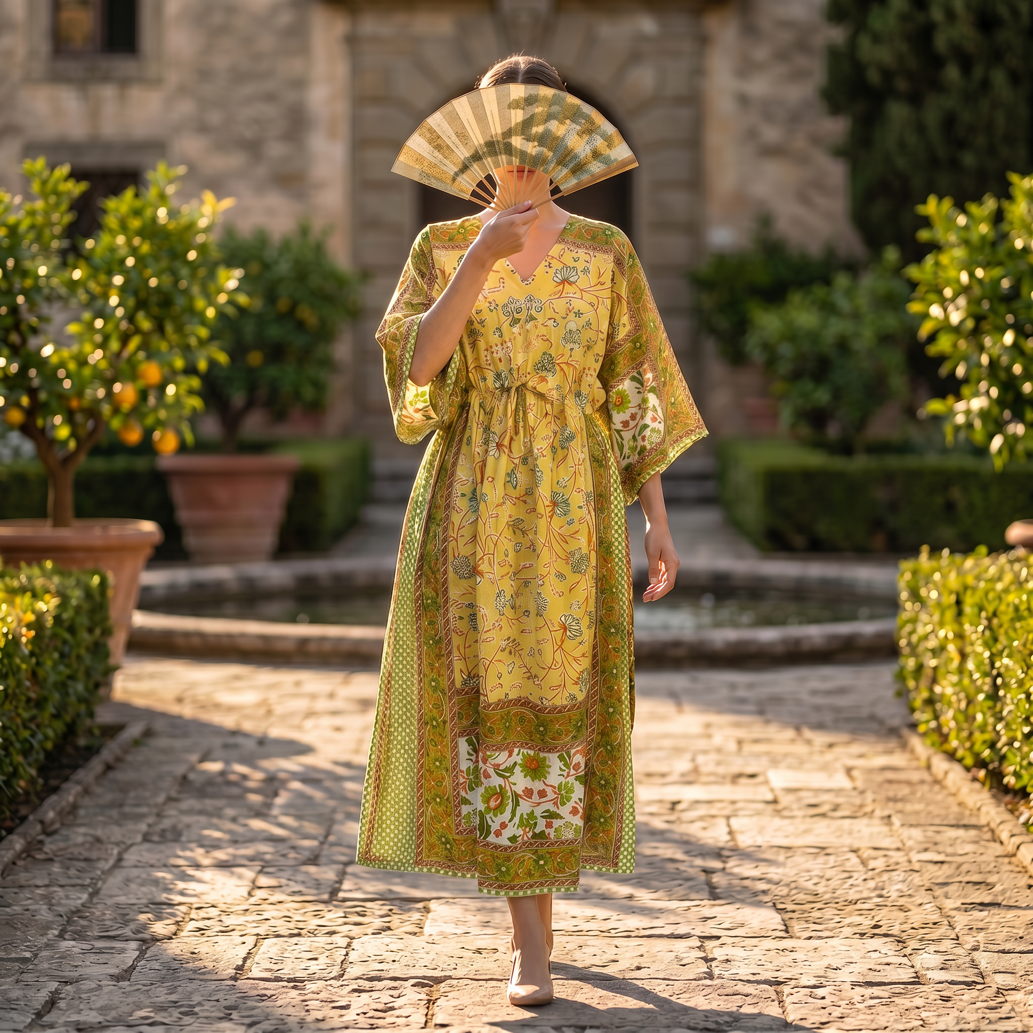 L-XL Anam Printed Cotton Dress 57" Long Jalabiya With Sheila 25527-1333 JP