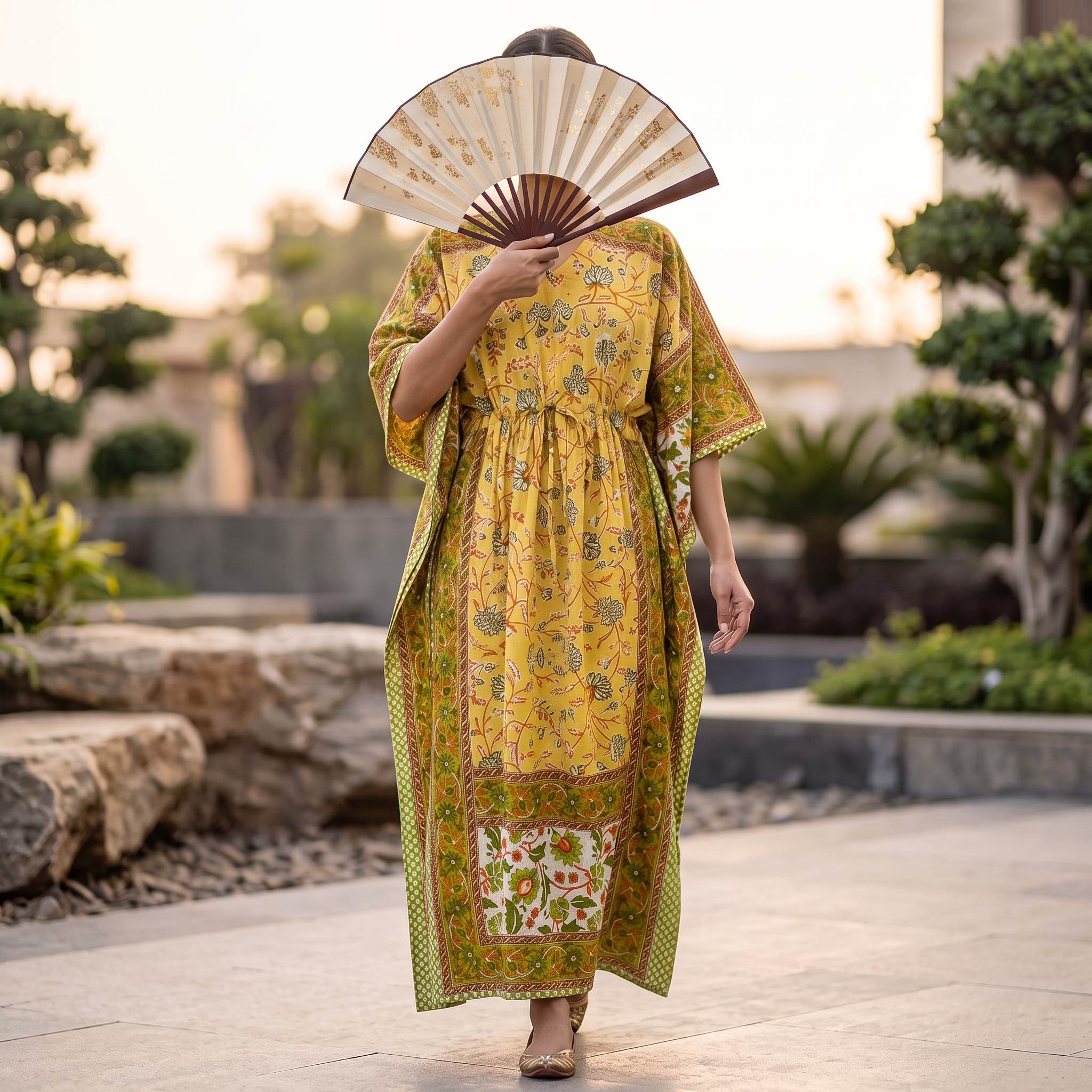 L-XL Anam Printed Cotton Dress 57" Long Jalabiya With Sheila 25527-1334 JP