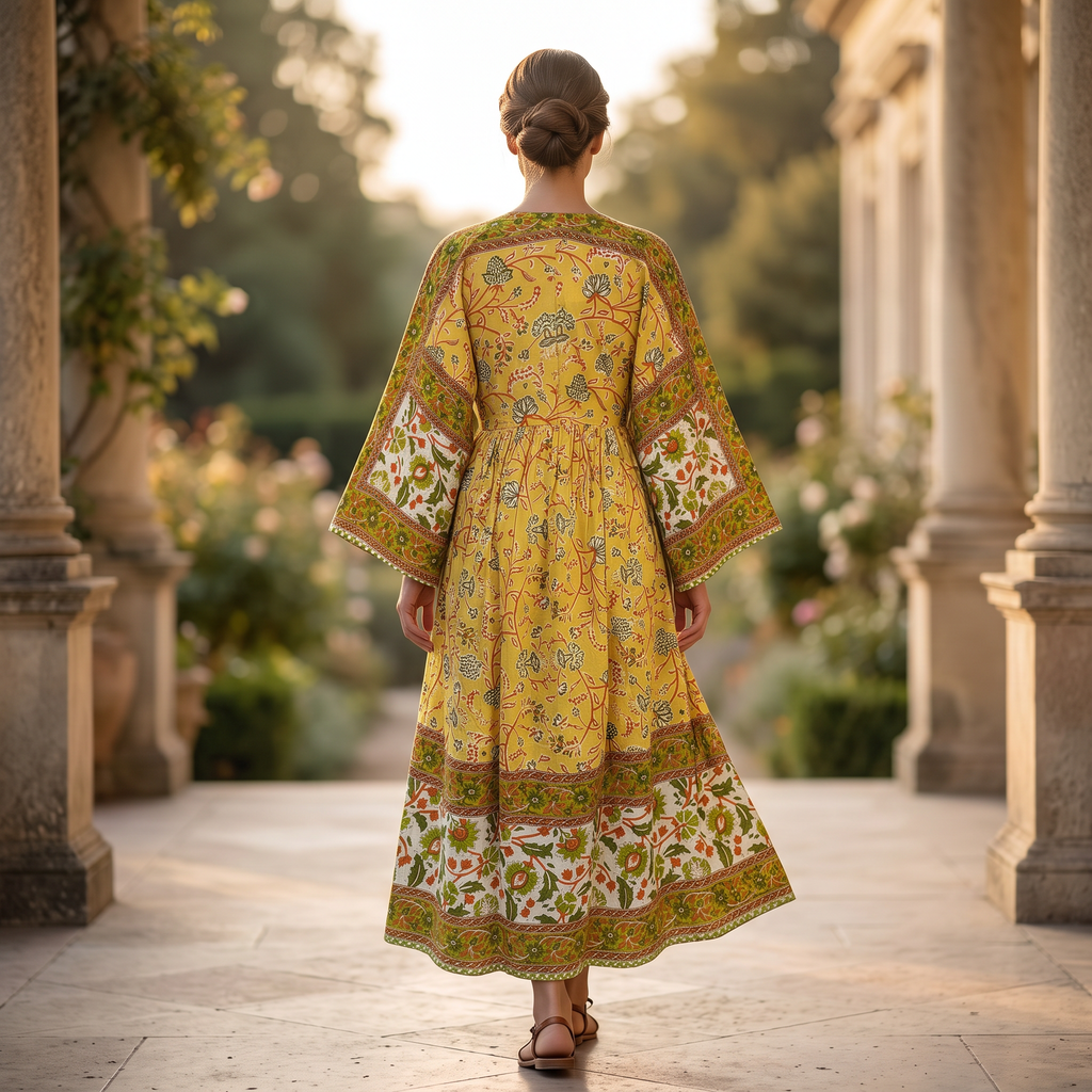 L-XL Anam Printed Cotton Dress 57" Long Jalabiya With Sheila 25527-1333 JP