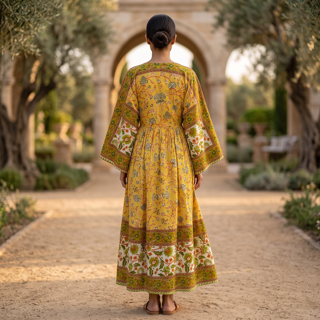 L-XL Anam Printed Cotton Dress 57" Long Jalabiya With Sheila 25527-1334 JP