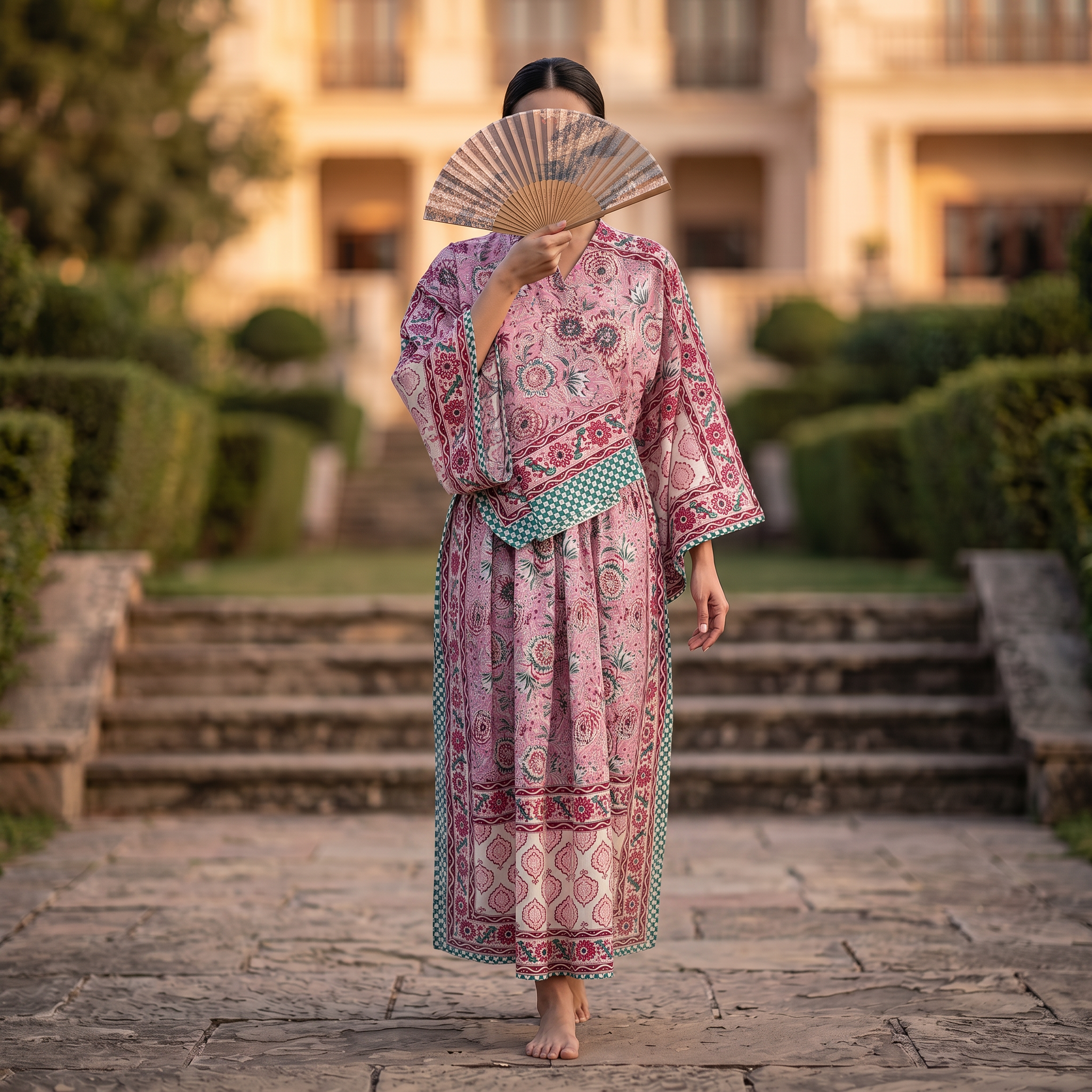 L-XL Anam Printed Cotton Dress 57" Long Jalabiya With Sheila 25528-1334 JP