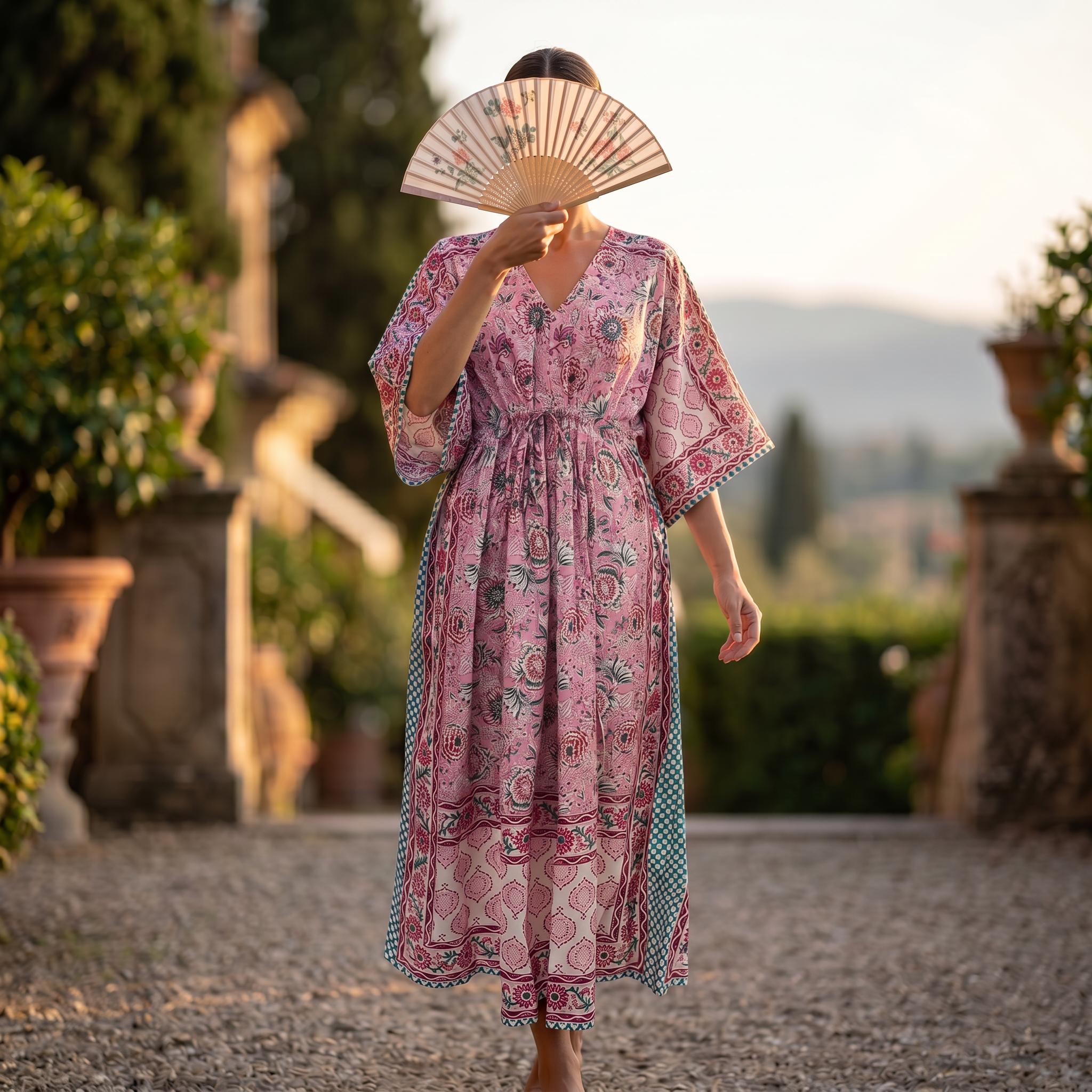 L-XL Anam Printed Cotton Dress 57" Long Jalabiya With Sheila 25528-1334 JP