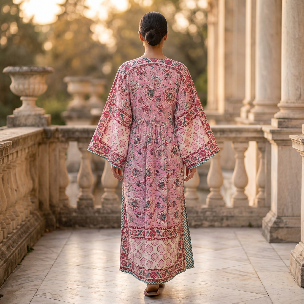 L-XL Anam Printed Cotton Dress 57" Long Jalabiya With Sheila 25528-1334 JP