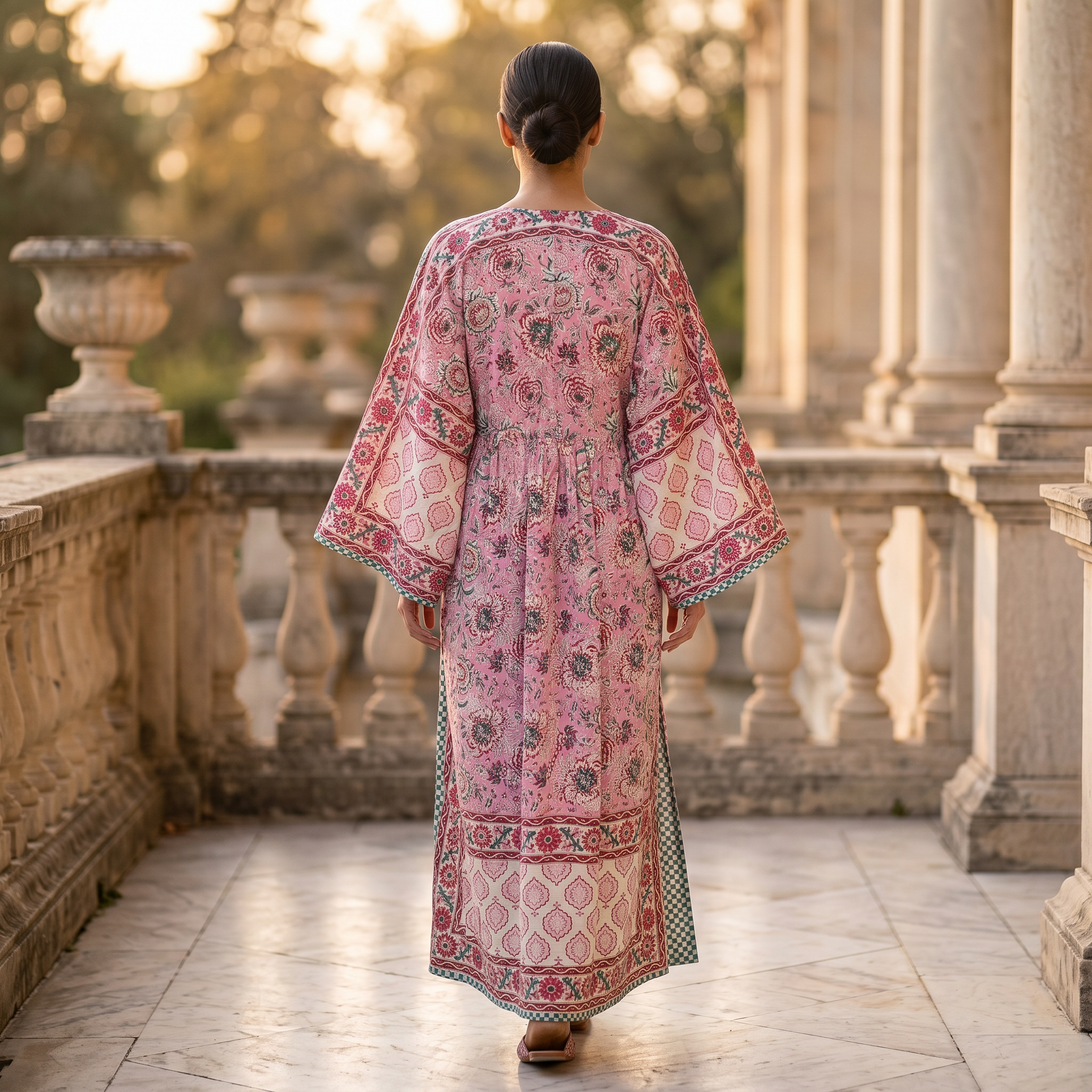 L-XL Anam Printed Cotton Dress 57" Long Jalabiya With Sheila 25528-1334 JP