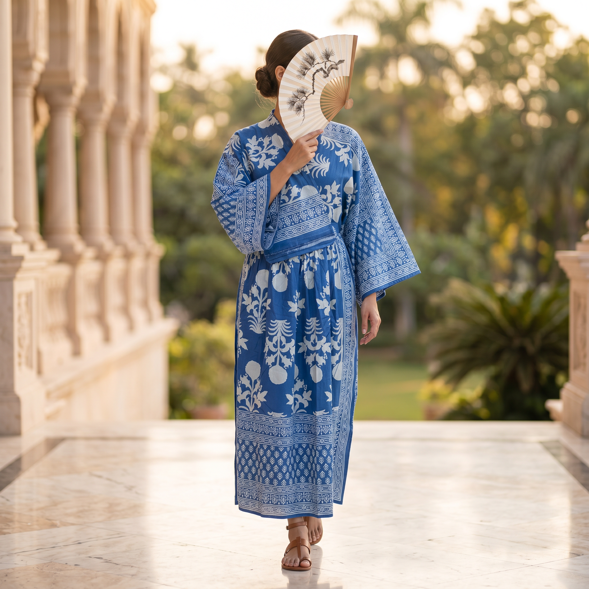 XS-S Anam Printed Cotton Dress 57" Long Jalabiya With Sheila 25538-1335 JP