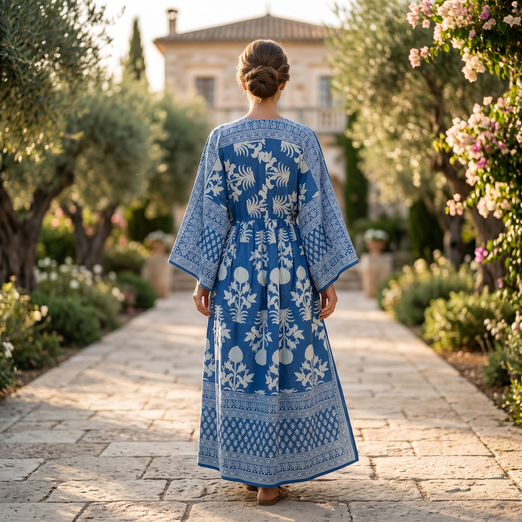 XS-S Anam Printed Cotton Dress 57" Long Jalabiya With Sheila 25538-1335 JP