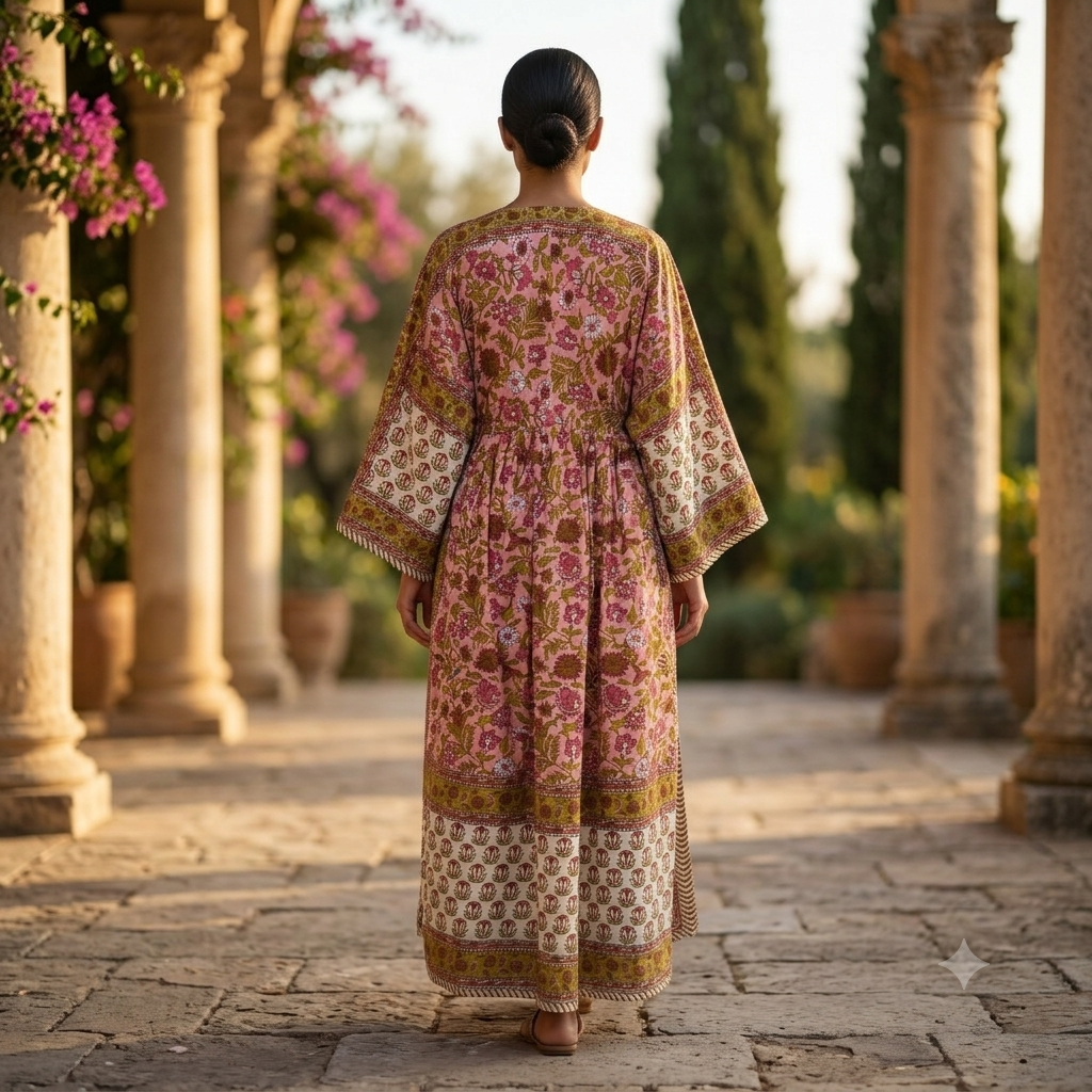 XS-S Anam Printed Cotton Dress 57" Long Jalabiya With Sheila 25540-1335 JP