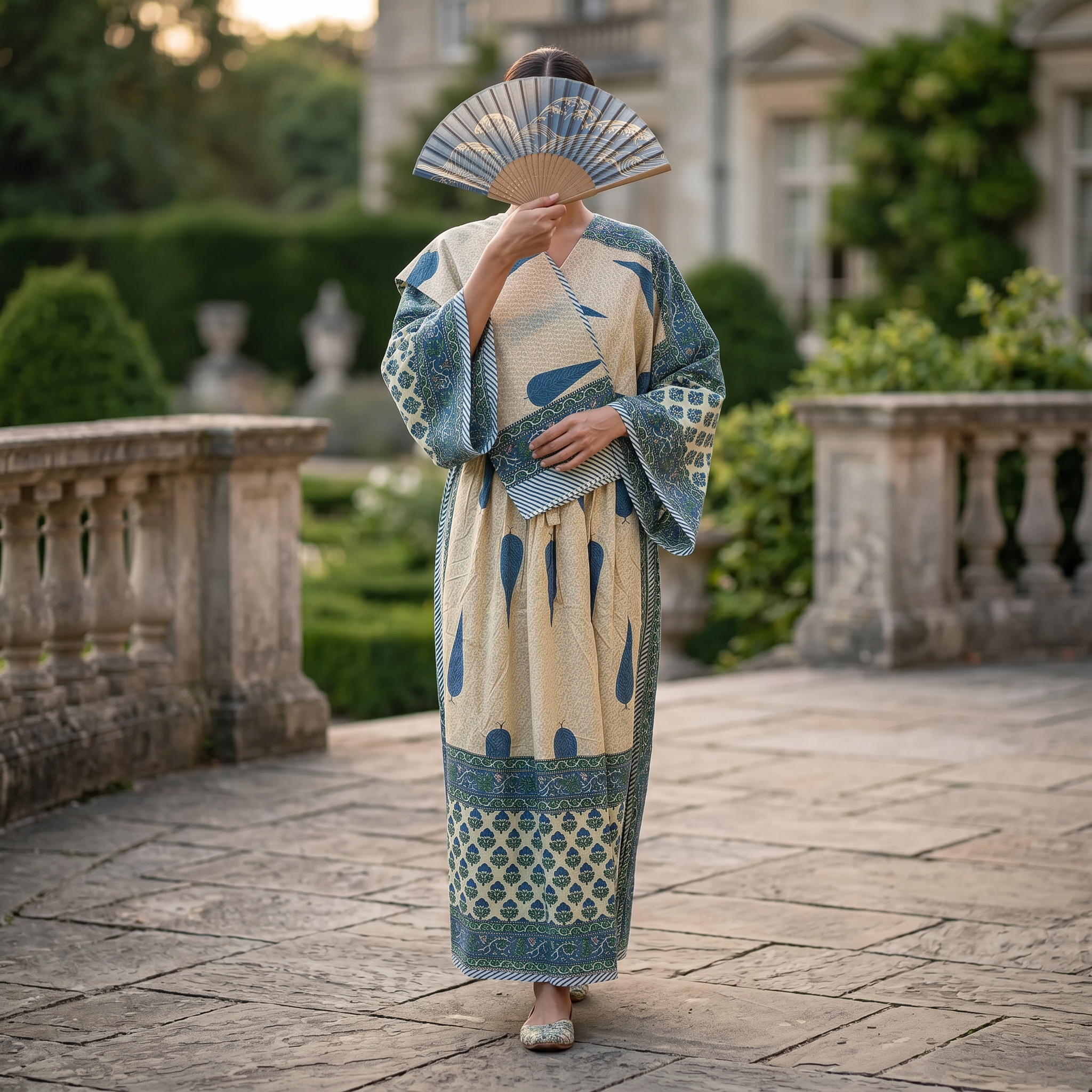 XS-S Anam Printed Cotton Dress 57" Long Jalabiya With Sheila 25542-1335 JP