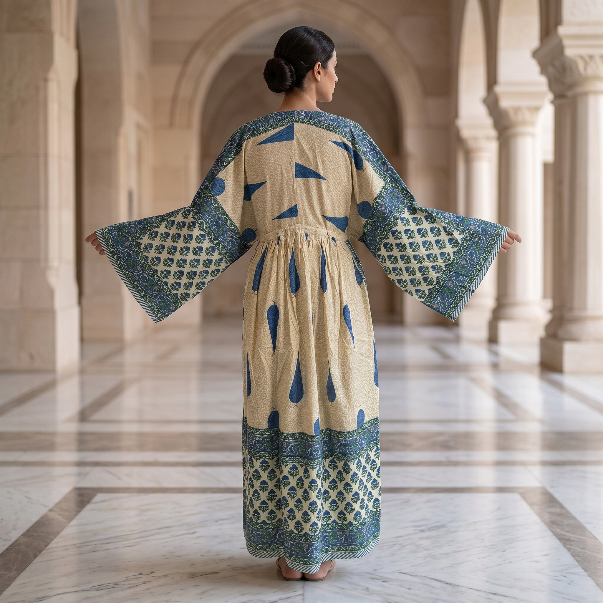XS-S Anam Printed Cotton Dress 57" Long Jalabiya With Sheila 25542-1335 JP