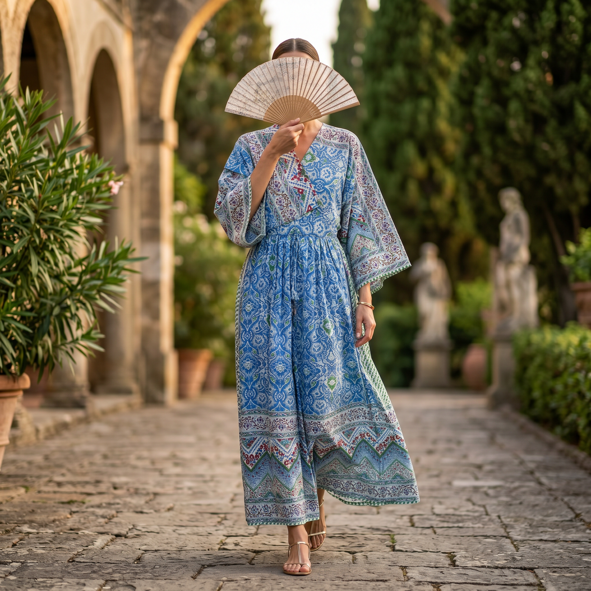 XS-S Anam Printed Cotton Dress 57" Long Jalabiya With Sheila 25543-1335 JP