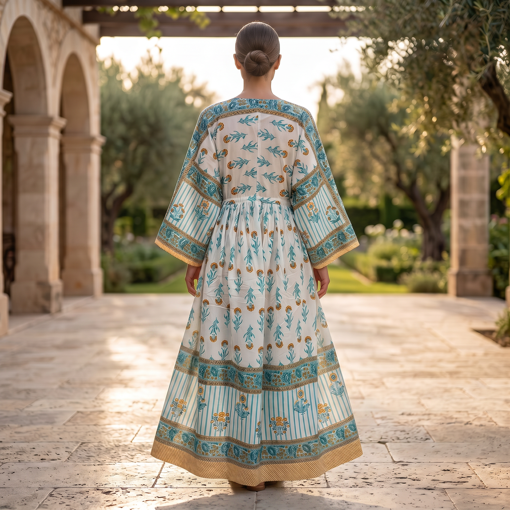 XS-S Cotton Printed Anam Dress 54" Long Jalabiya With Sheila 25546-1336 JP