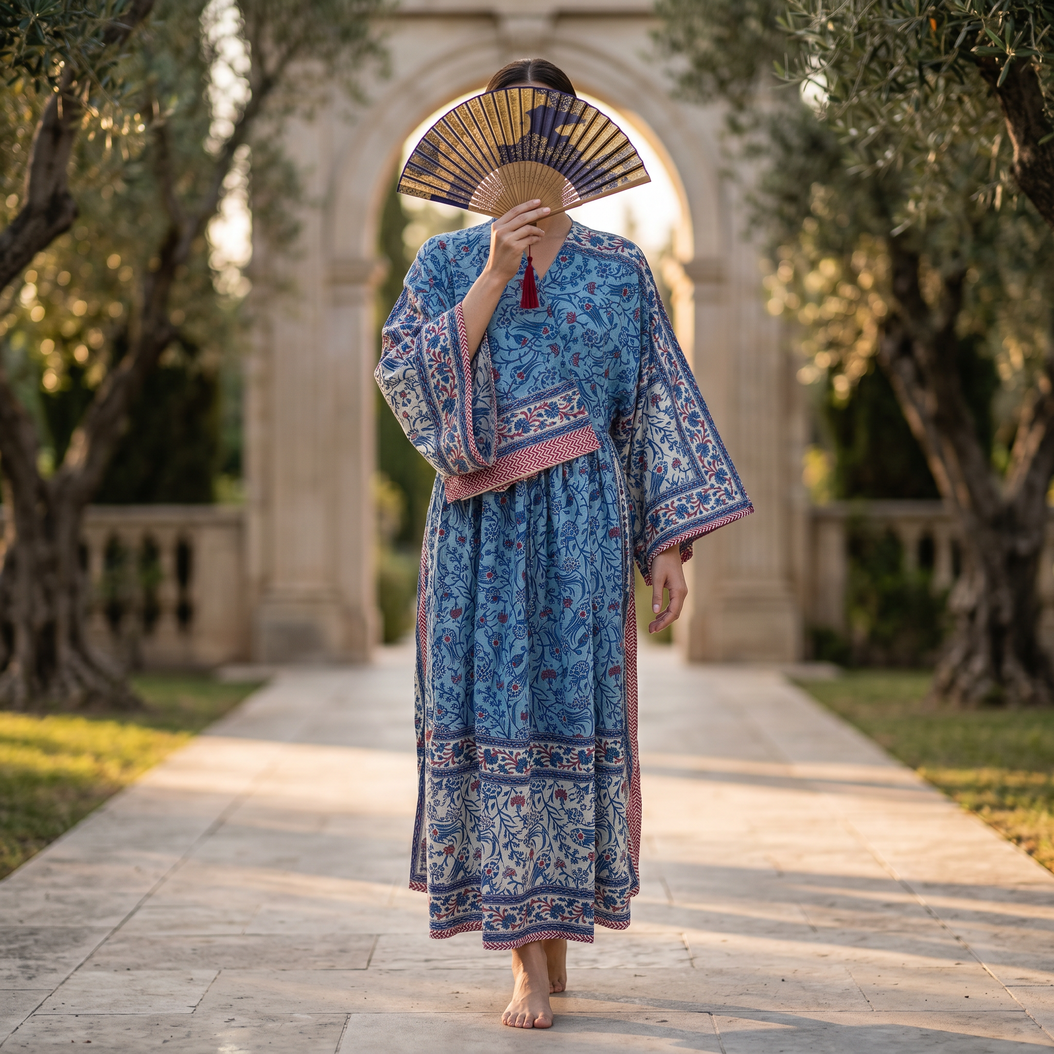 XS-S Cotton Printed Anam Dress 54" Long Jalabiya With Sheila 25548-1336 JP