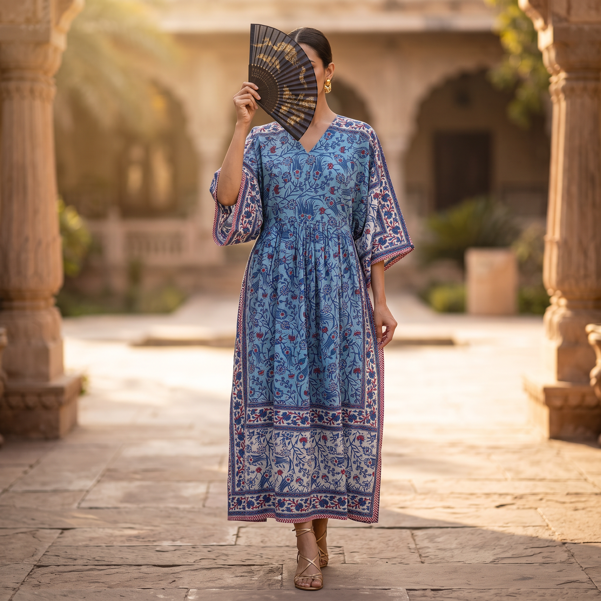 XS-S Cotton Printed Anam Dress 54" Long Jalabiya With Sheila 25548-1336 JP