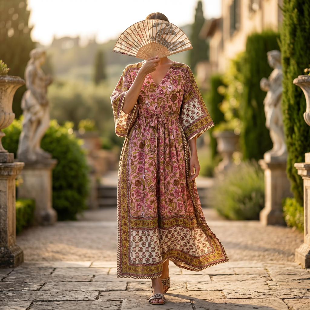 XS-S Cotton Printed Anam Dress 54" Long Jalabiya 25550-1336 JP