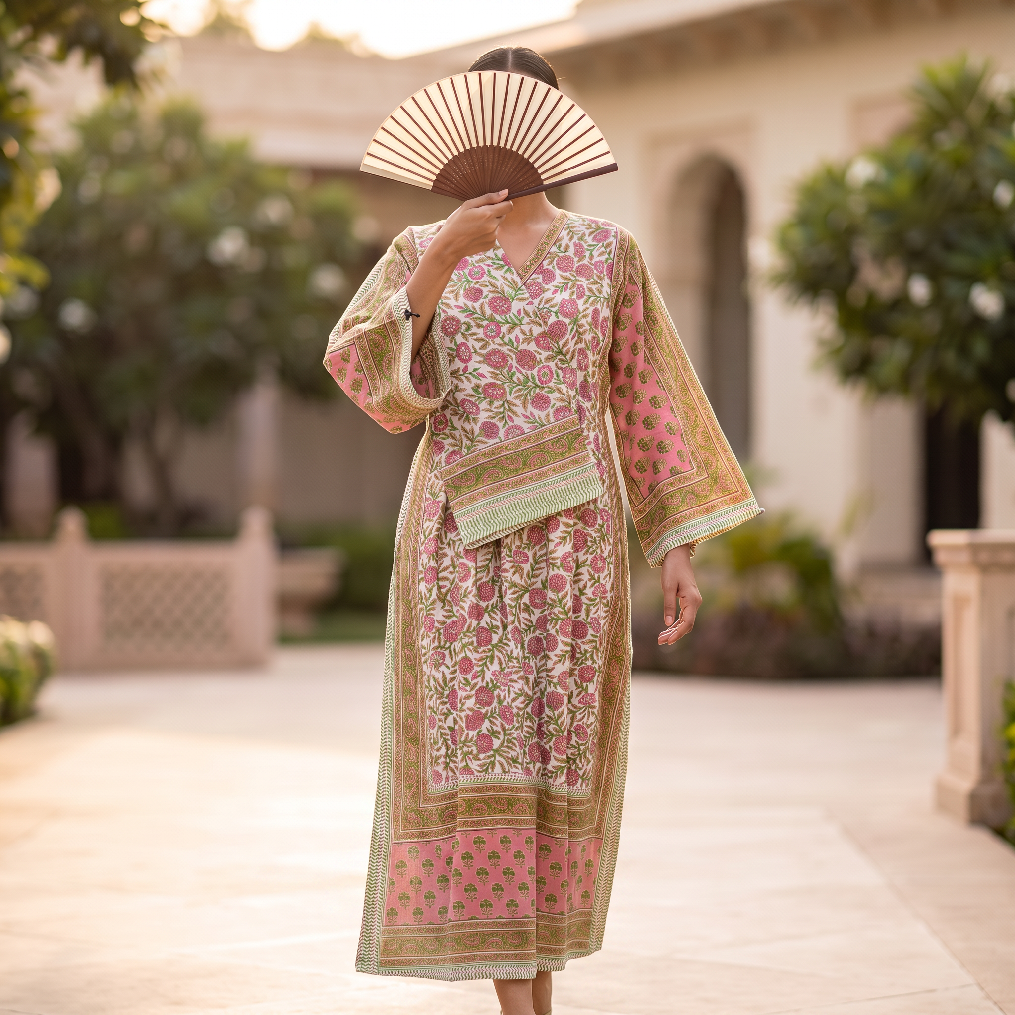 XS-S Cotton Printed Amber Dress 54" Long Jalabiya With Sheila 25552-1336 JP