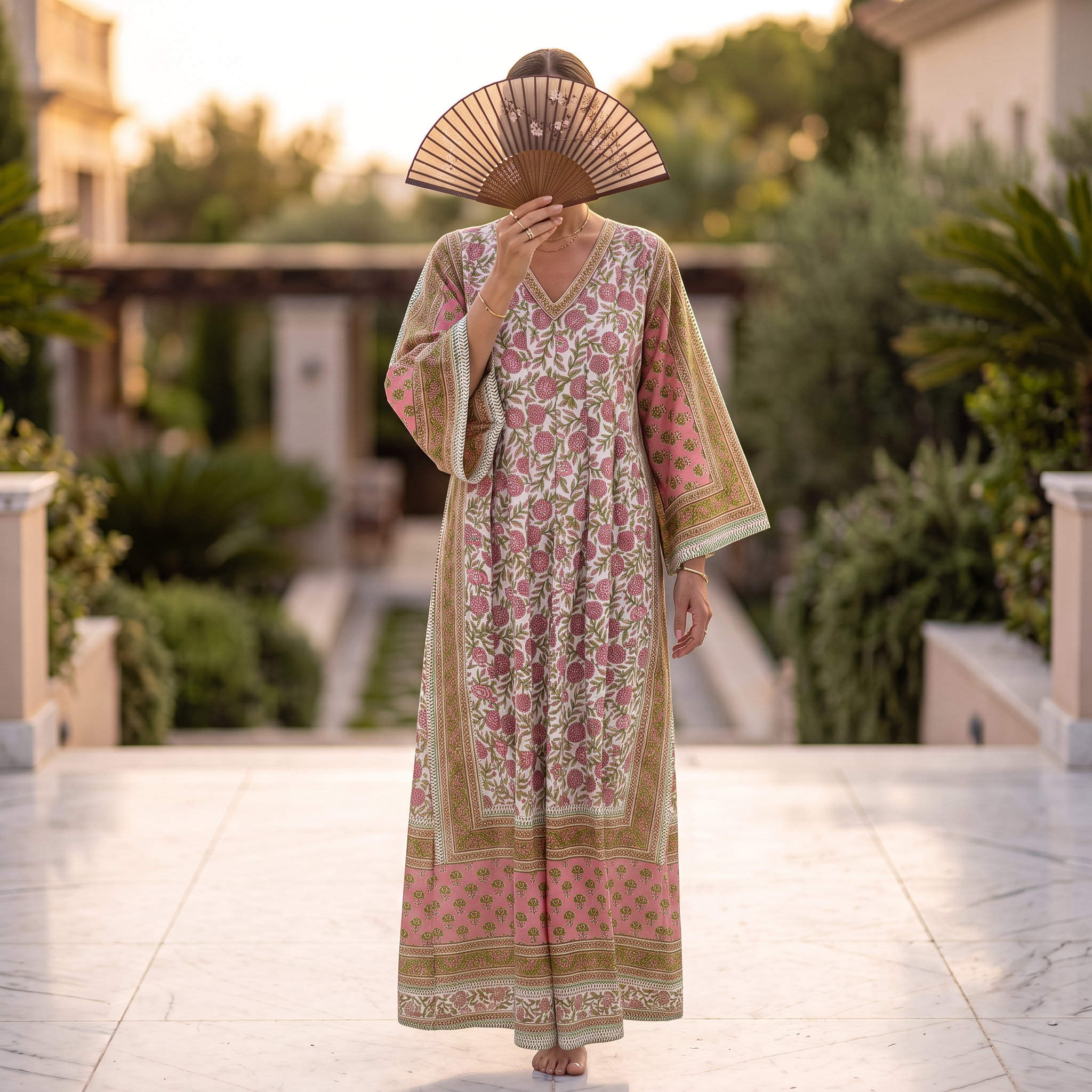 XS-S Cotton Printed Amber Dress 54" Long Jalabiya With Sheila 25552-1336 JP