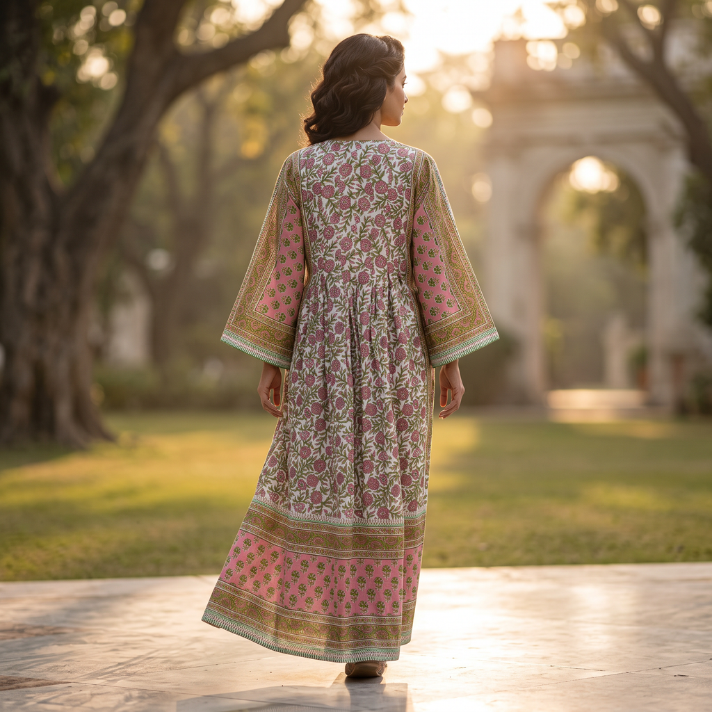 XS-S Cotton Printed Amber Dress 54" Long Jalabiya With Sheila 25552-1336 JP