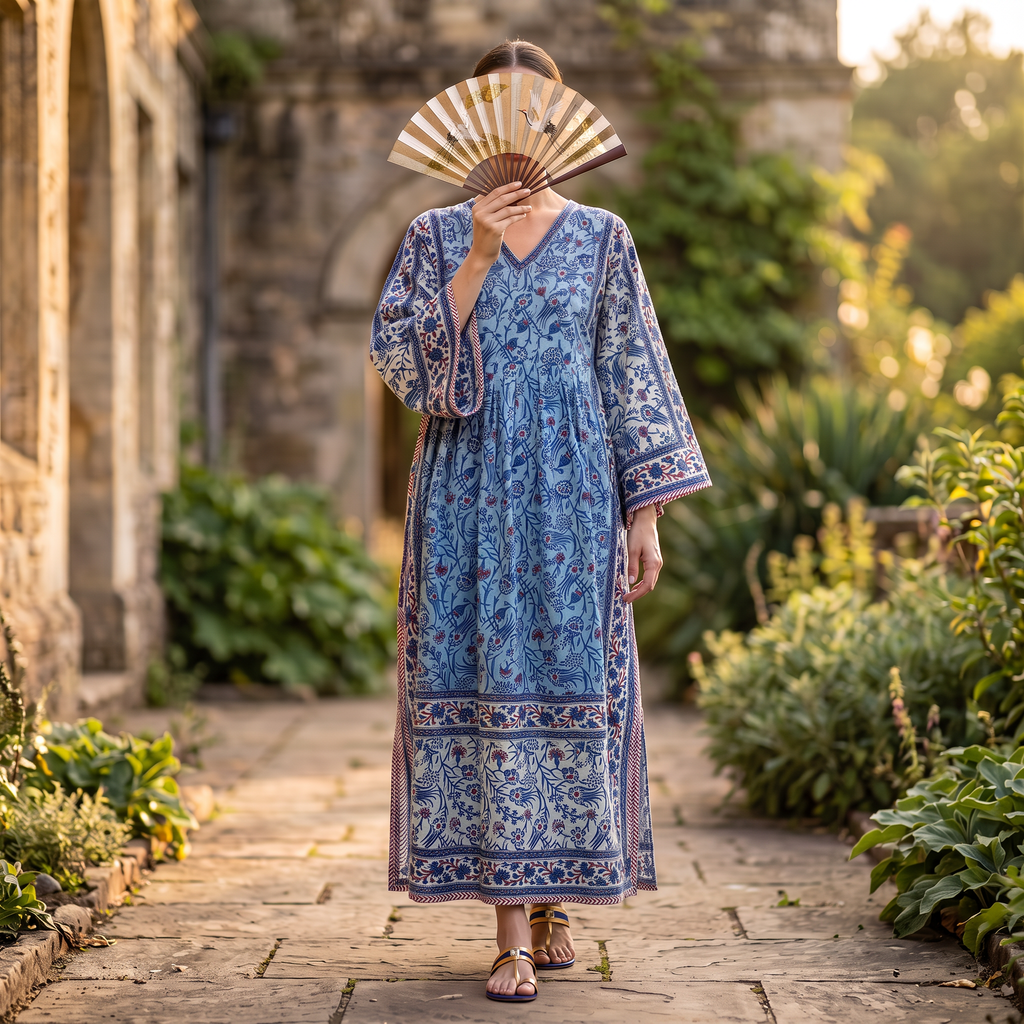 XS-S Cotton Printed Amber Dress 54" Long Jalabiya With Sheila 25553-1336 JP