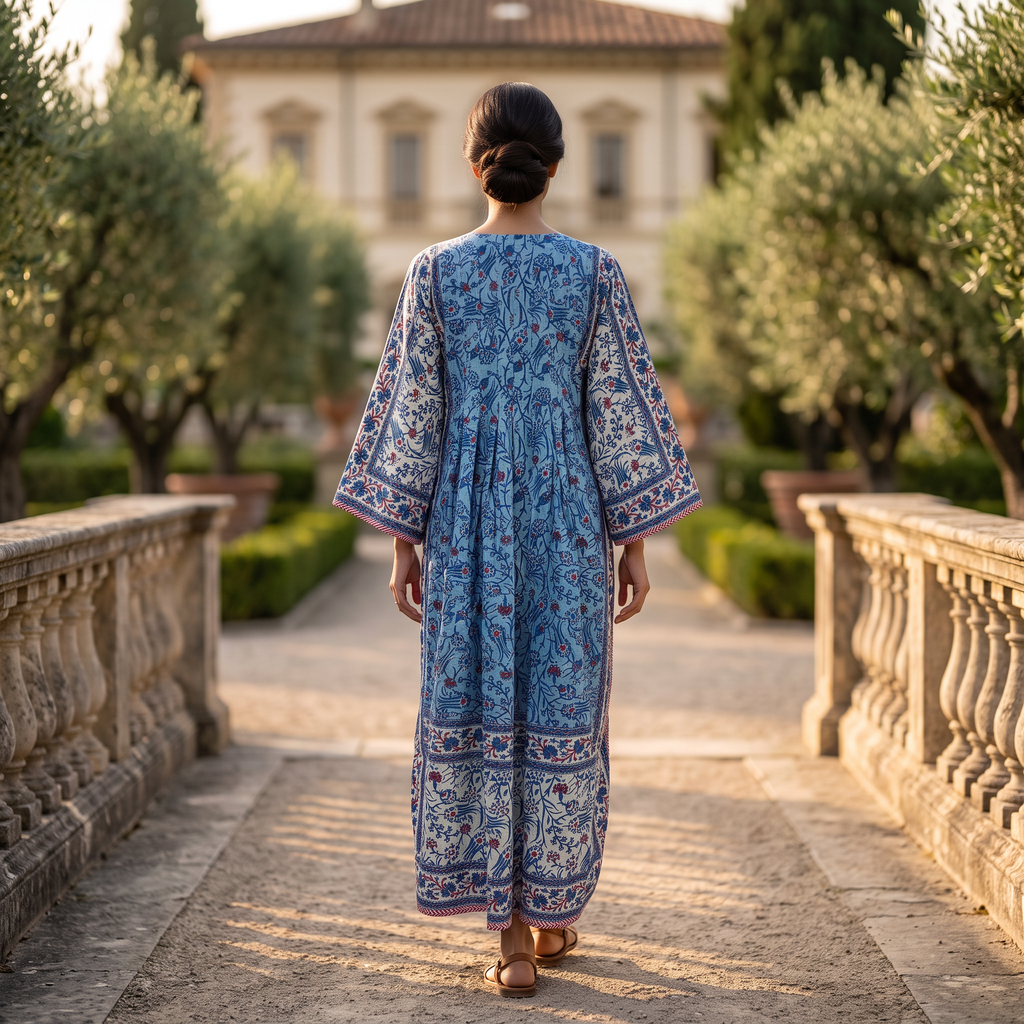 XS-S Cotton Printed Amber Dress 54" Long Jalabiya With Sheila 25553-1336 JP