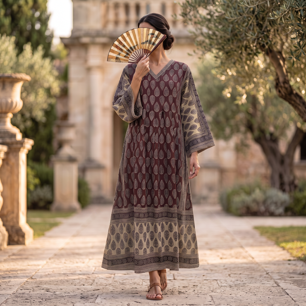 XS-S Cotton Printed Amber Dress 54" Long Jalabiya With Sheila 25554-1336 JP