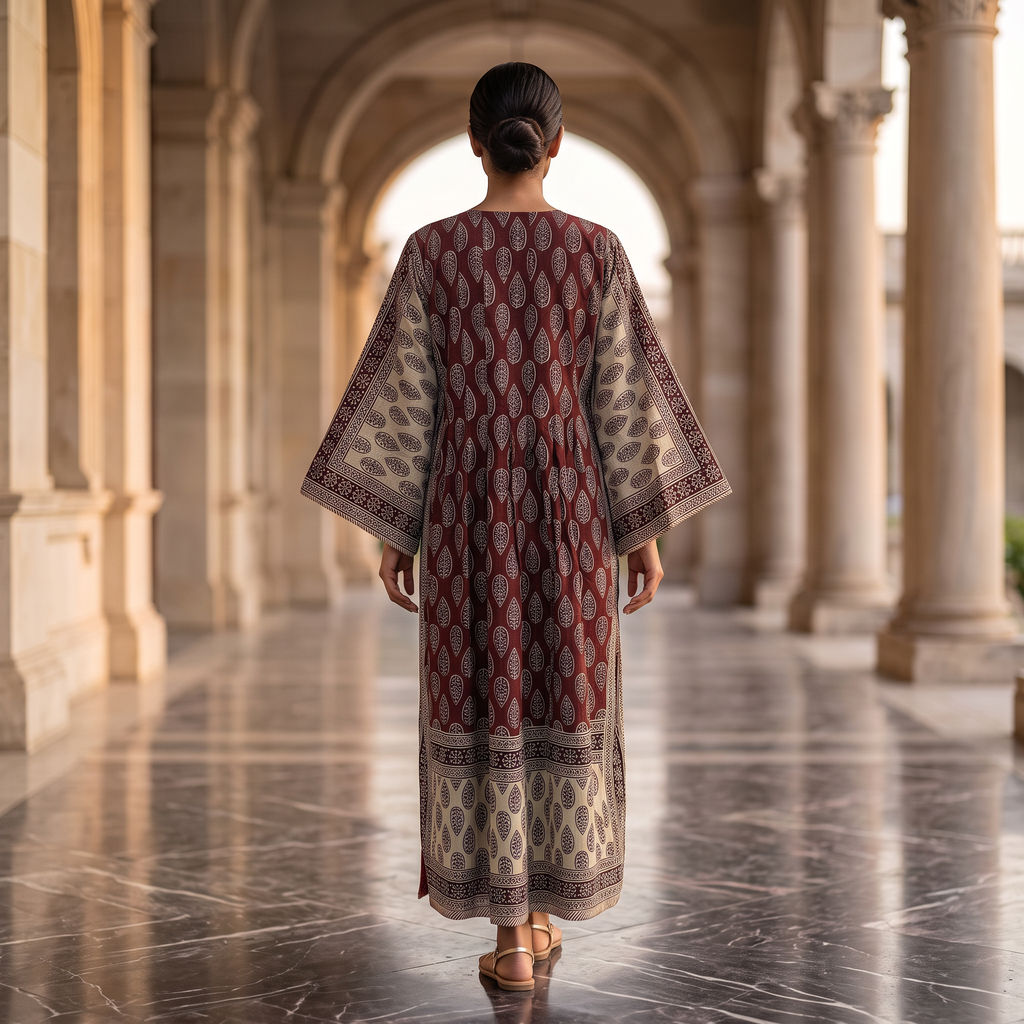 XS-S Cotton Printed Amber Dress 54" Long Jalabiya With Sheila 25554-1336 JP