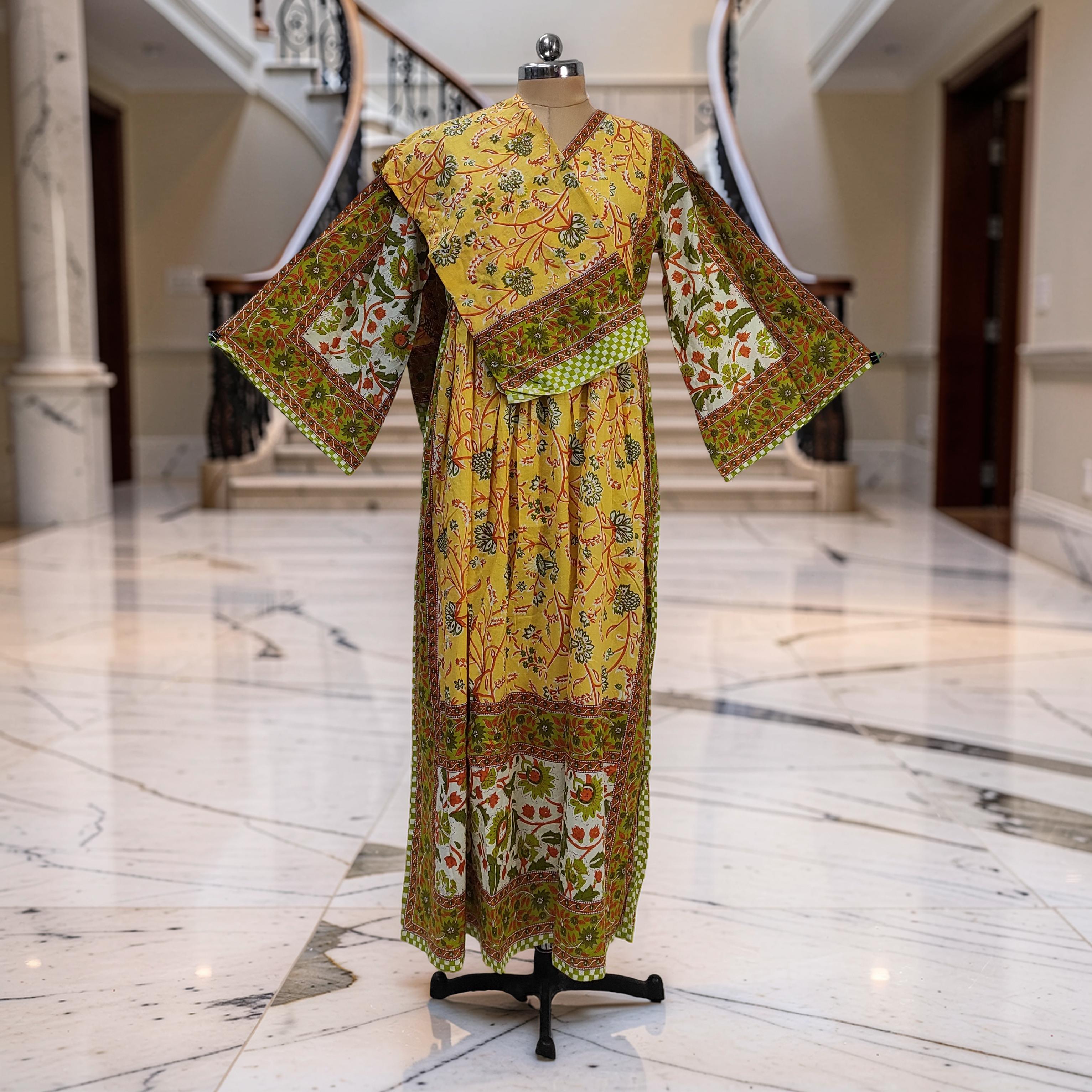 XS-S Amber With Sheila Printed Cotton Dress 54" Long Jalabiya 25556-1336 JP