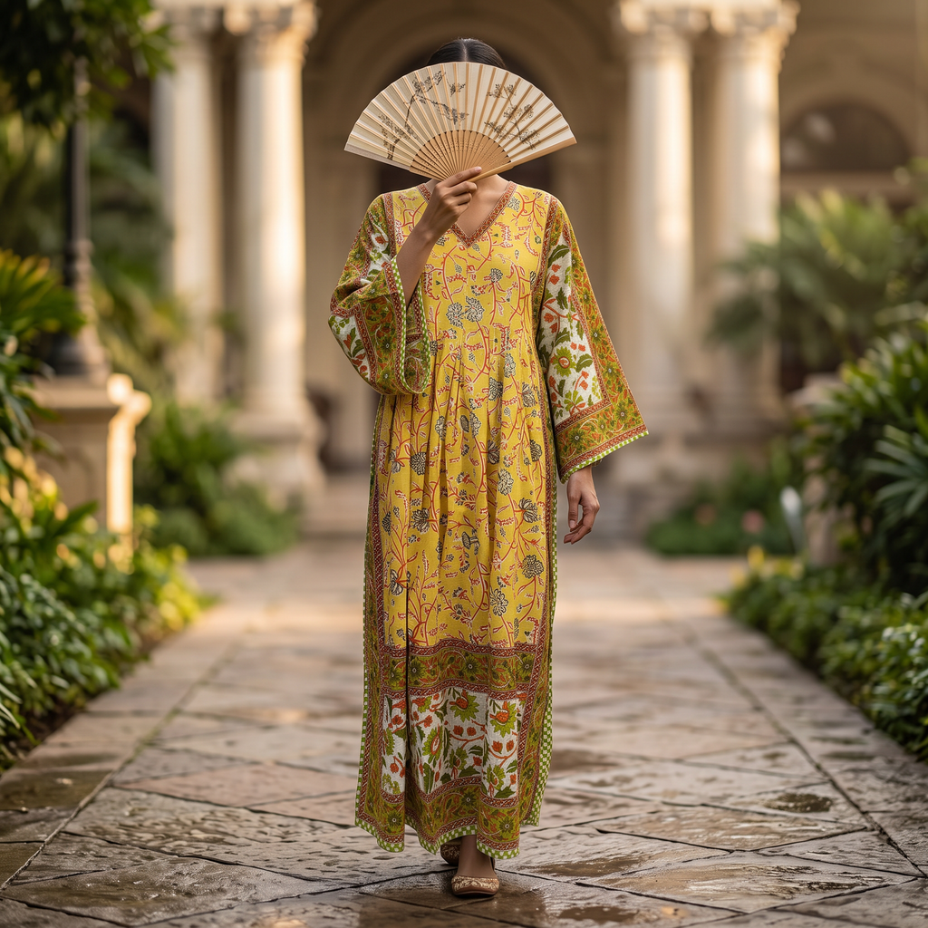 XS-S Cotton Printed Amber Dress 54" Long Jalabiya With Sheila 25556-1336 JP