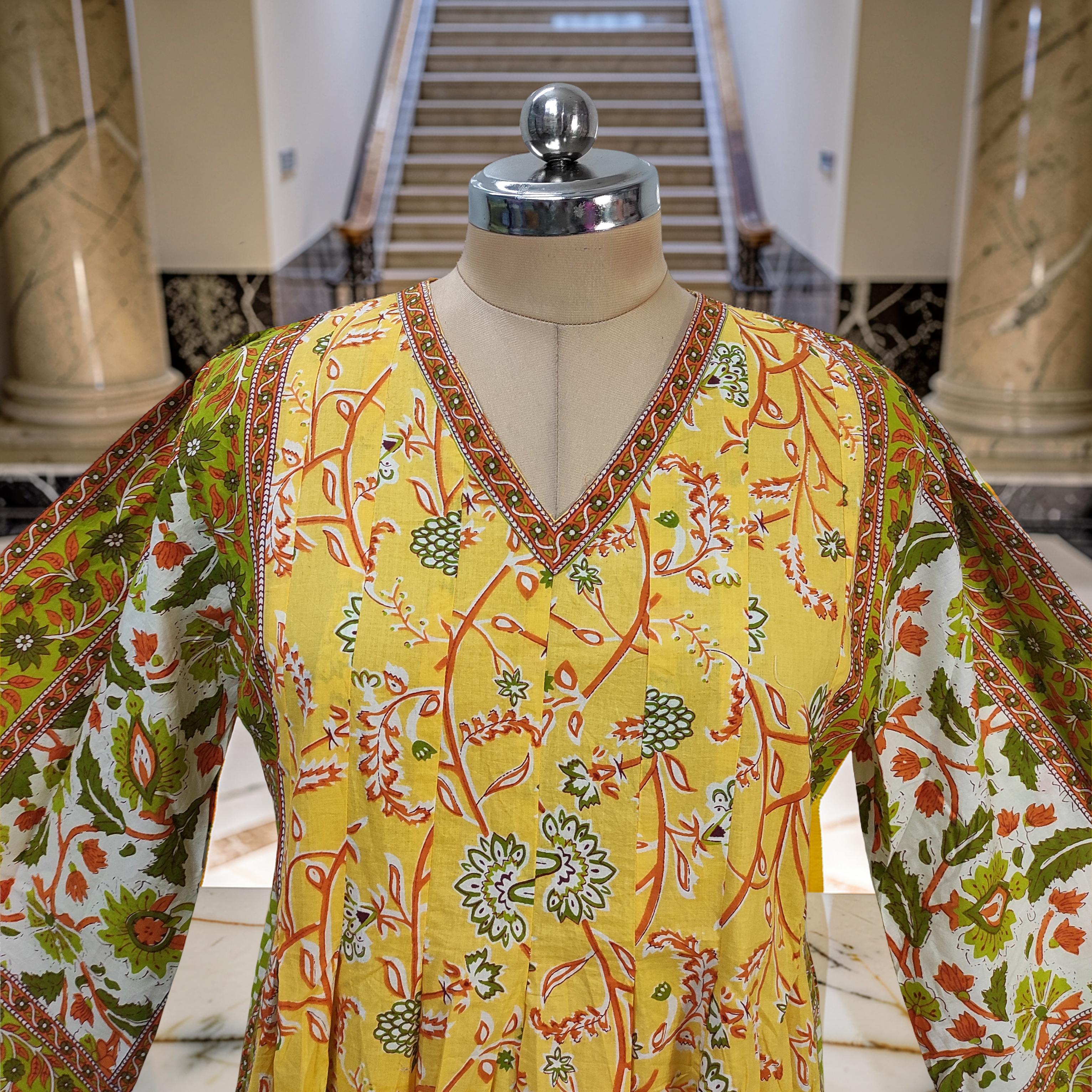 XS-S Amber With Sheila Printed Cotton Dress 54" Long Jalabiya 25556-1336 JP