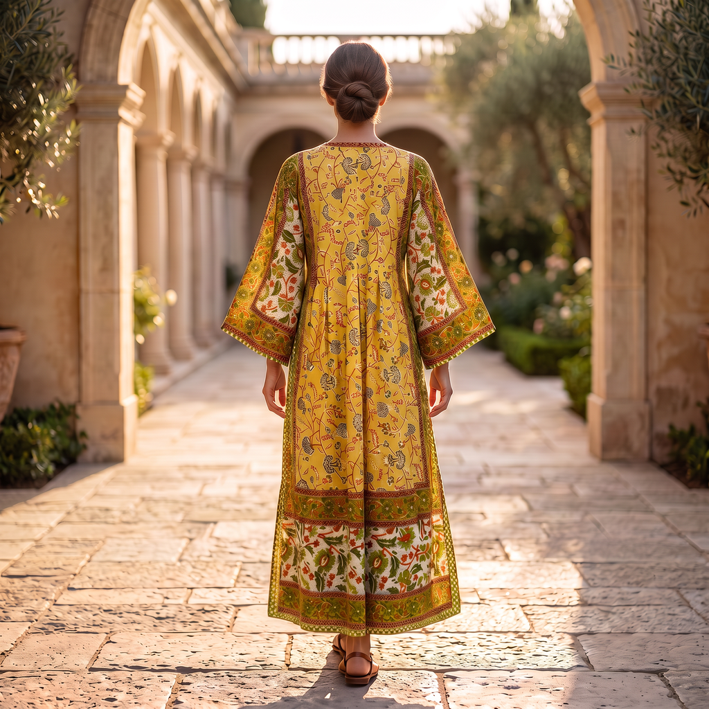 XS-S Cotton Printed Amber Dress 54" Long Jalabiya With Sheila 25556-1336 JP