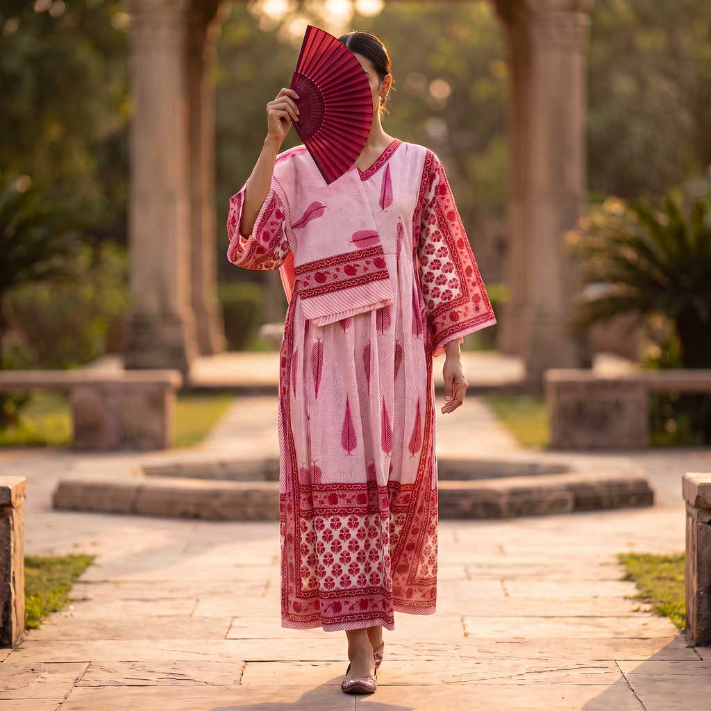XS-S Cotton Printed Amber Dress 54" Long Jalabiya With Sheila 25557-1336 JP