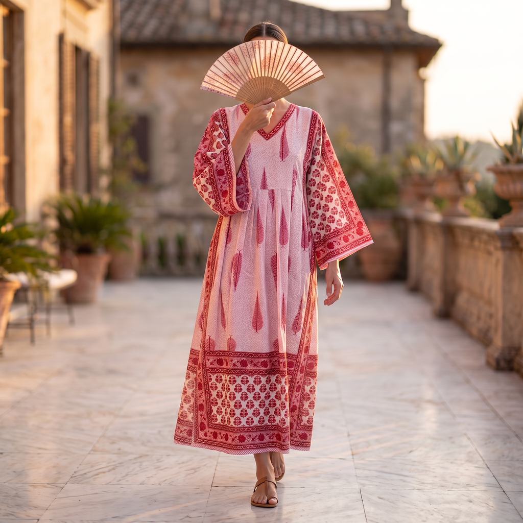 XS-S Cotton Printed Amber Dress 54" Long Jalabiya With Sheila 25557-1336 JP
