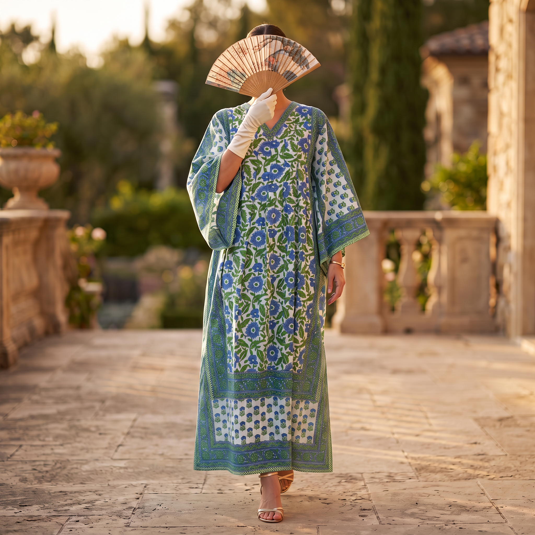XS-S Cotton Printed Amber Dress 54" Long Jalabiya With Sheila 25558-1336 JP